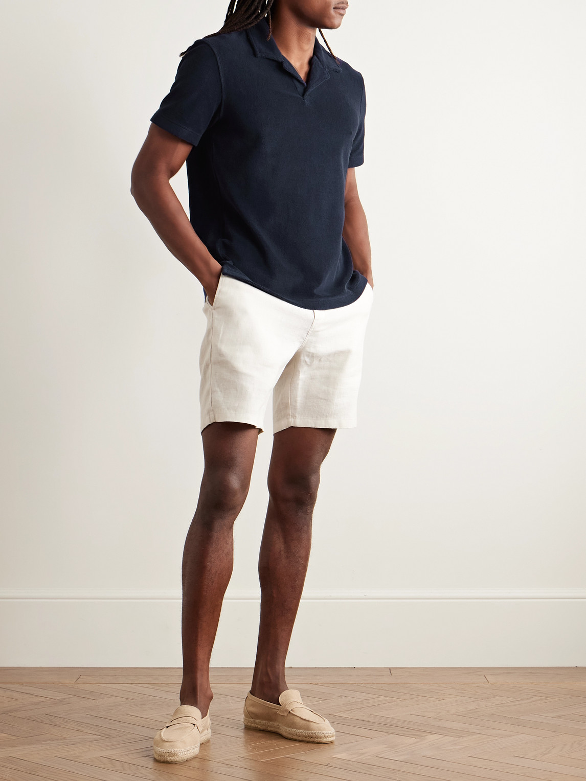 Orlebar Brown Camp-collar Organic Cotton-terry Polo Shirt In Blue