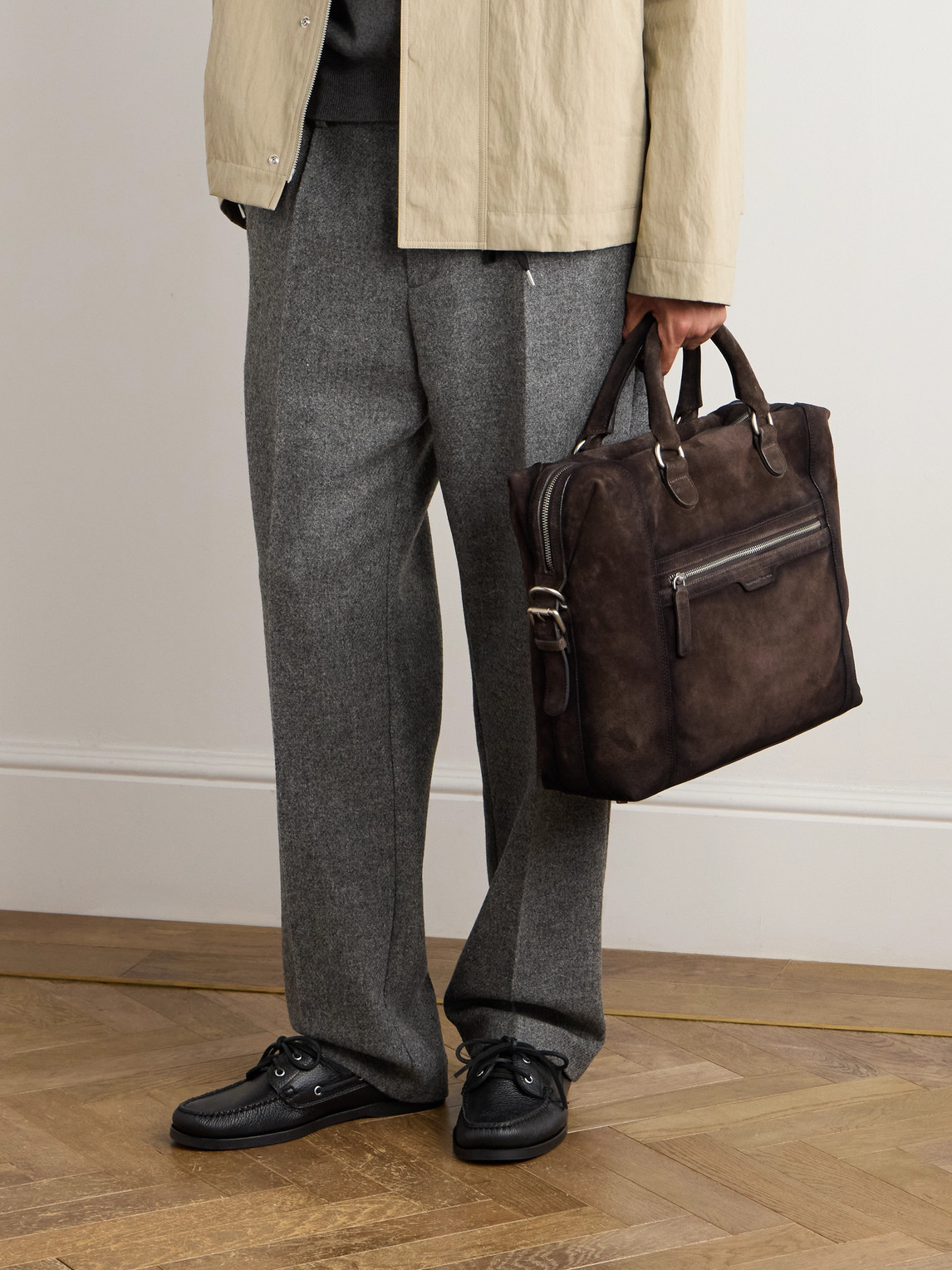 Officine Creative Jules 003 Airbrushed Suede Briefcase In Brown