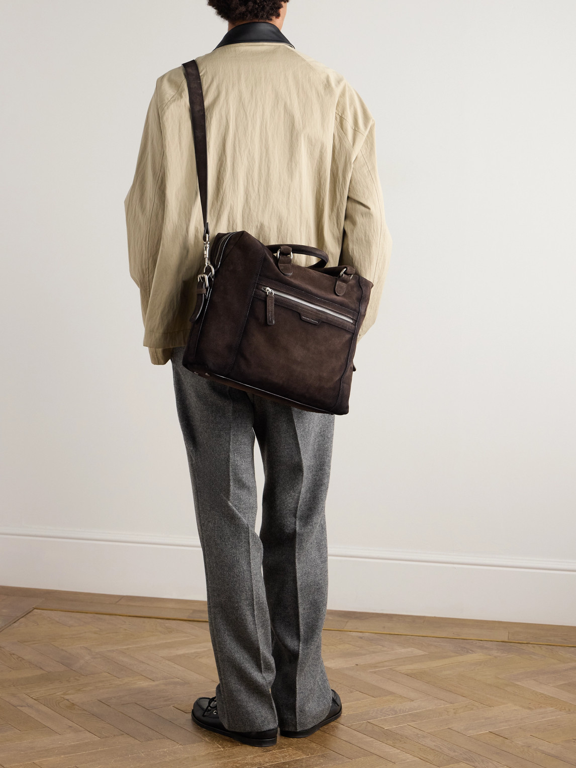 Officine Creative Jules 003 Airbrushed Suede Briefcase In Brown