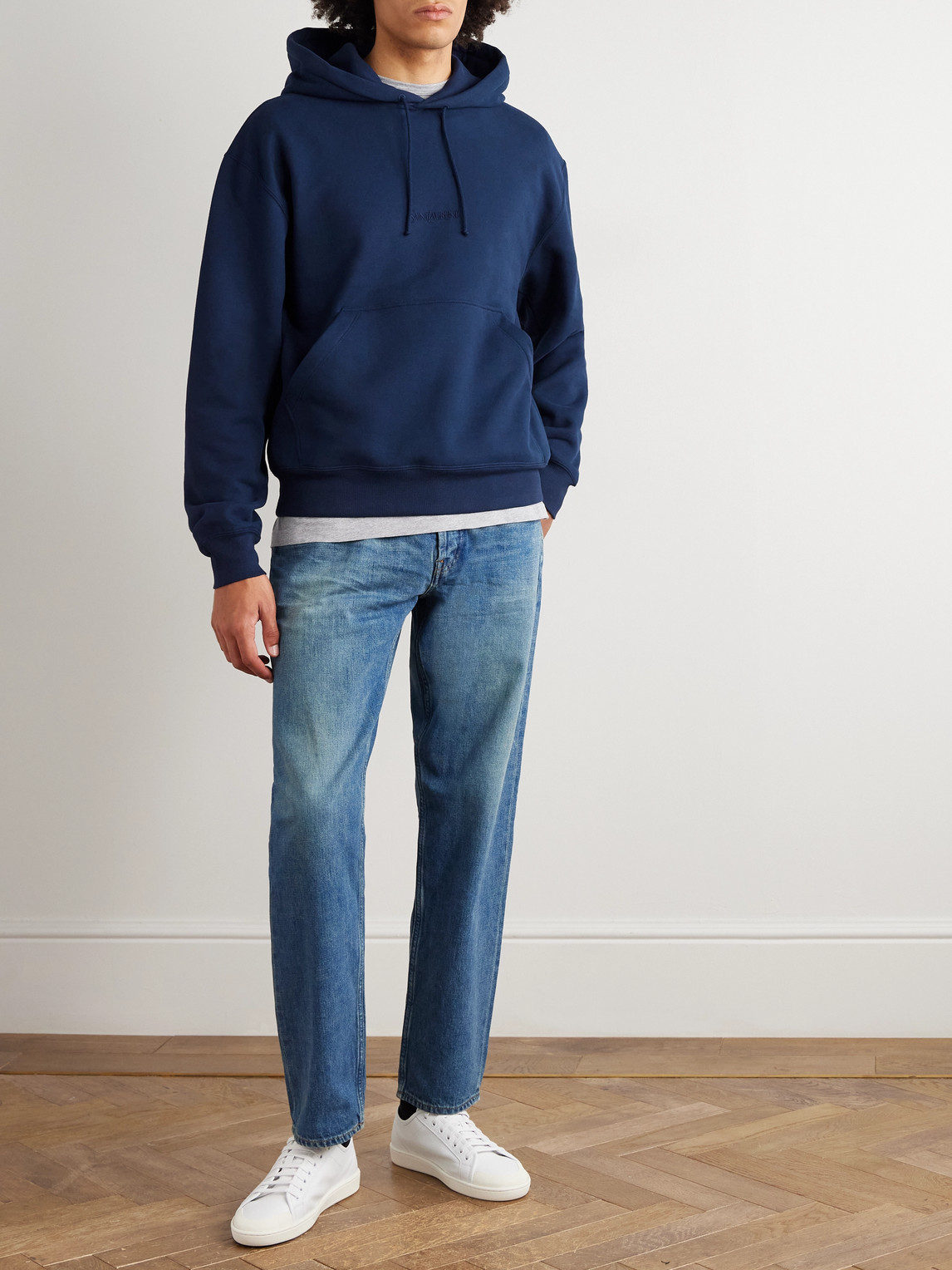 SAINT LAURENT - Logo-Embroidered Cotton-Jersey Hoodie