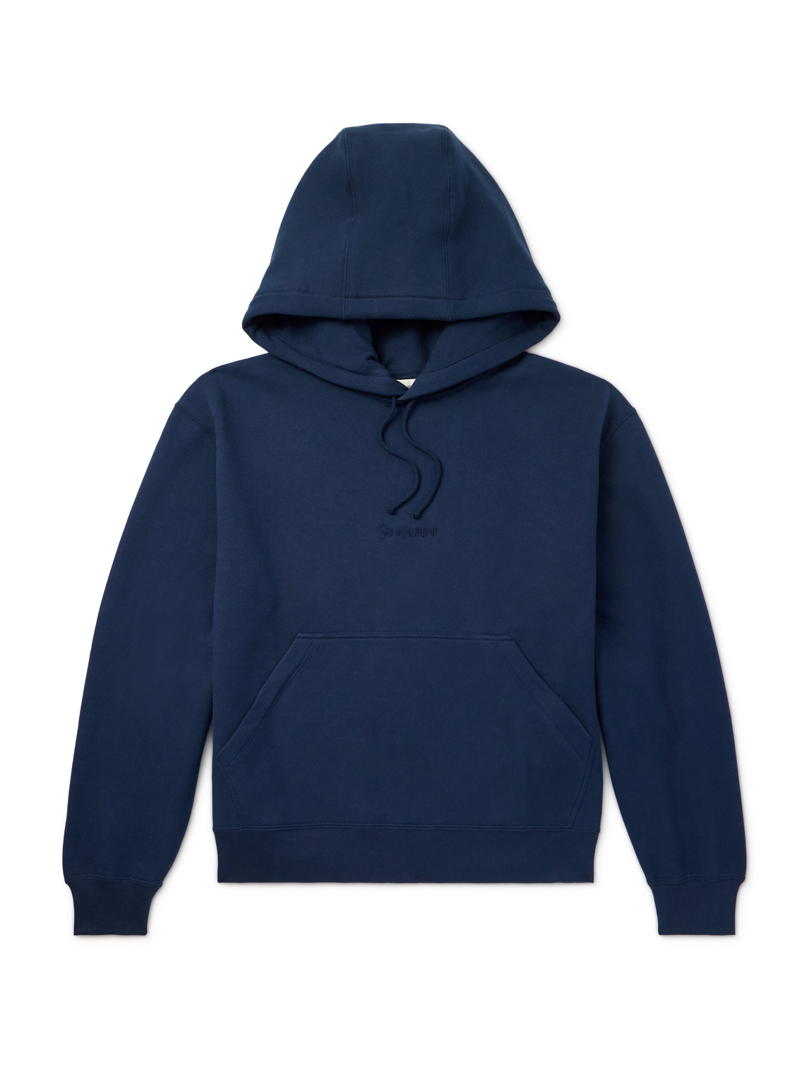 Saint Laurent Logo-embroidered Cotton-jersey Hoodie In Blue