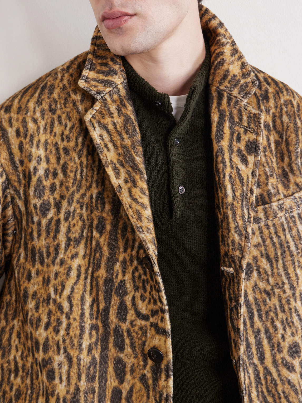 Visvim Bowen Leopard-print Silk Blazer In Brown