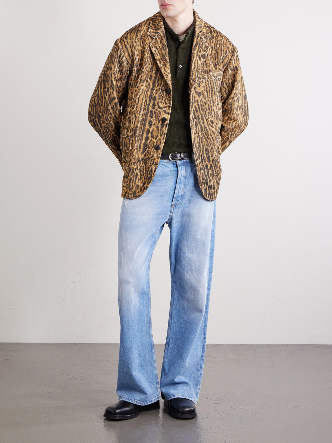 Visvim Bowen Leopard-print Silk Blazer In Brown