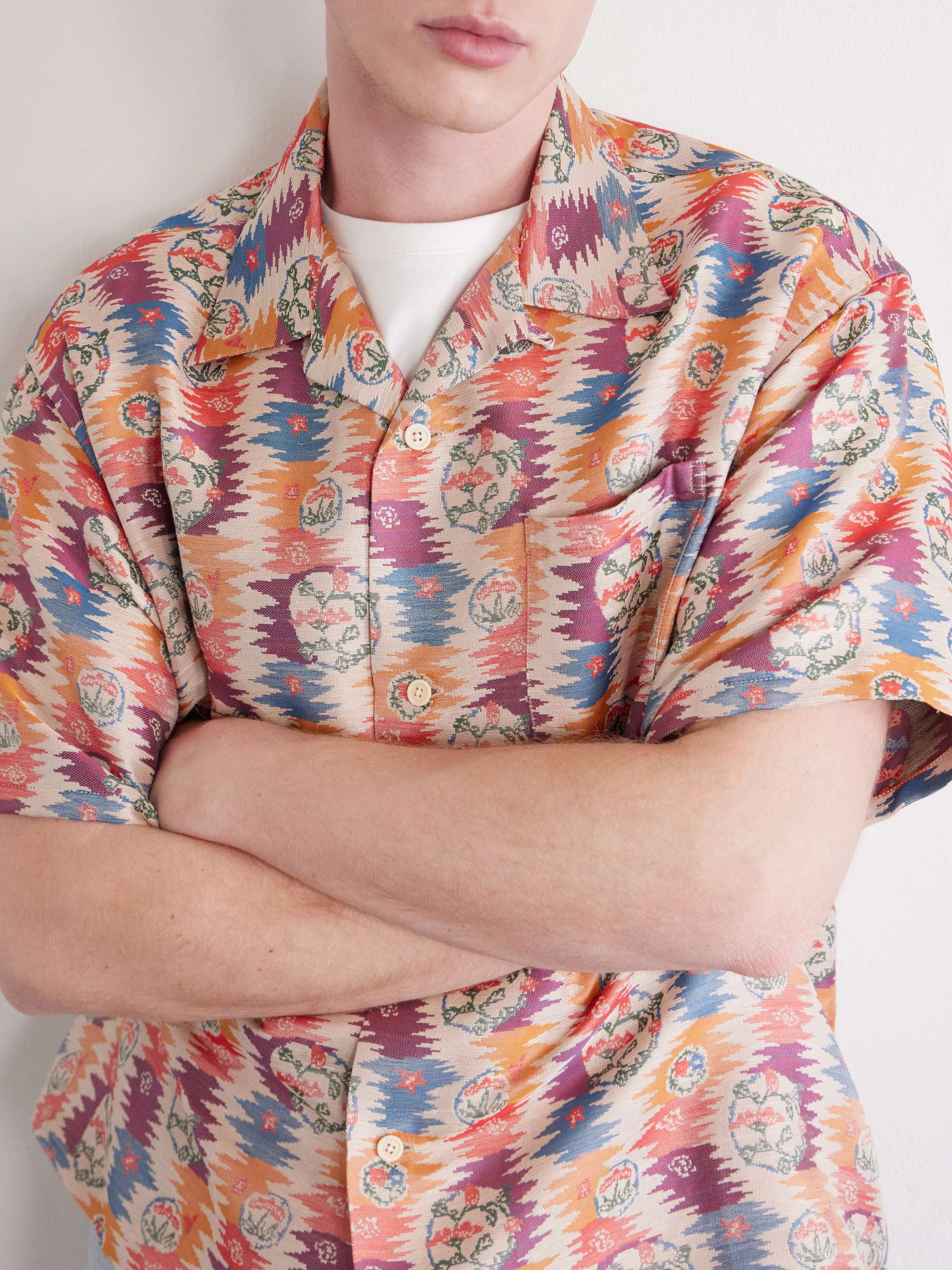 VISVIM Crosby Camp-Collar Silk and Cotton-Blend Jacquard Shirt for
