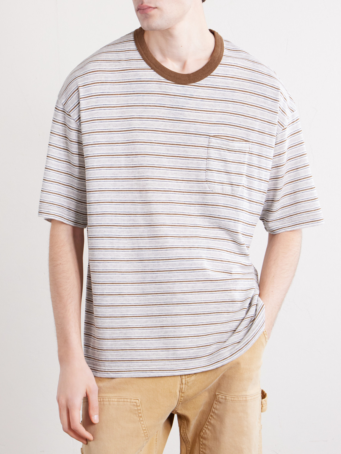 Visvim Striped Wool And Cotton-blend T-shirt In Multi