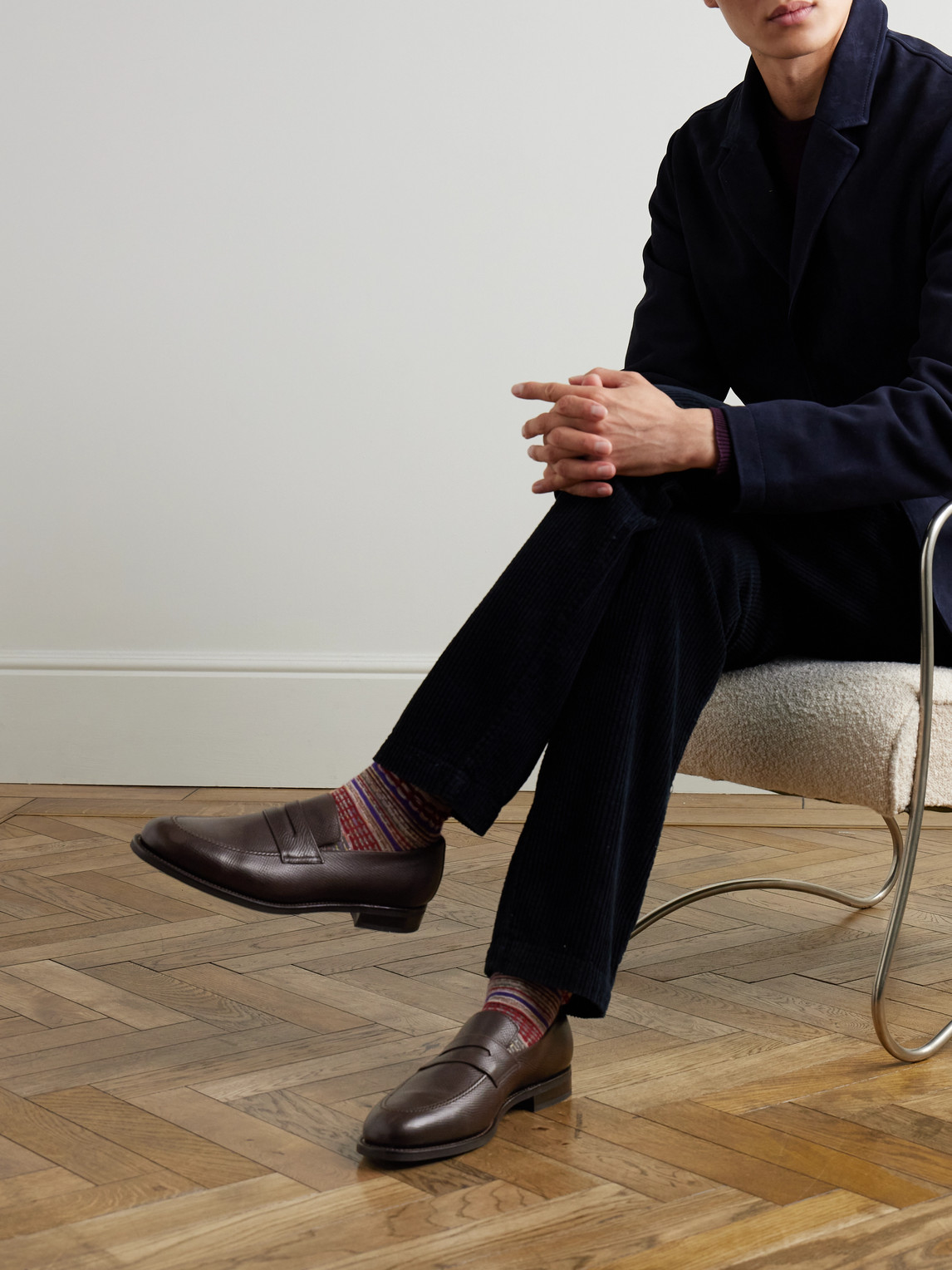 Majordome M08 Cross-grain Leather Penny Loafers In Brown