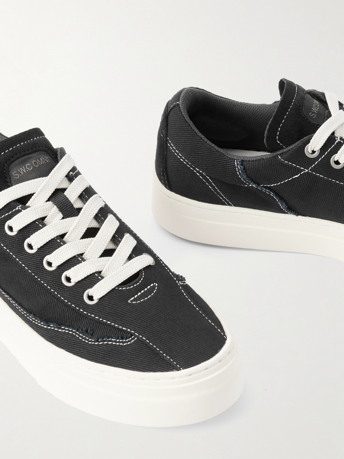 Omni Dellow Leather-trimmed Distressed Drill Sneakers In Black