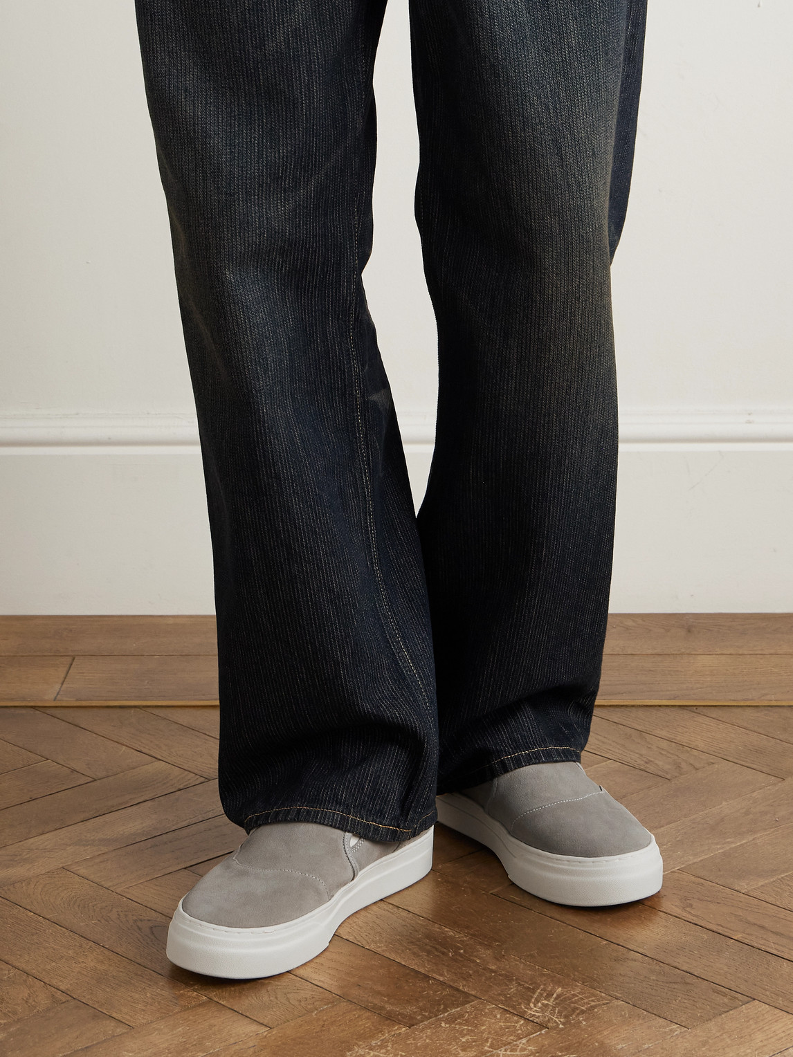 Omni Lister Canvas-trimmed Suede Slip-on Sneakers In Gray