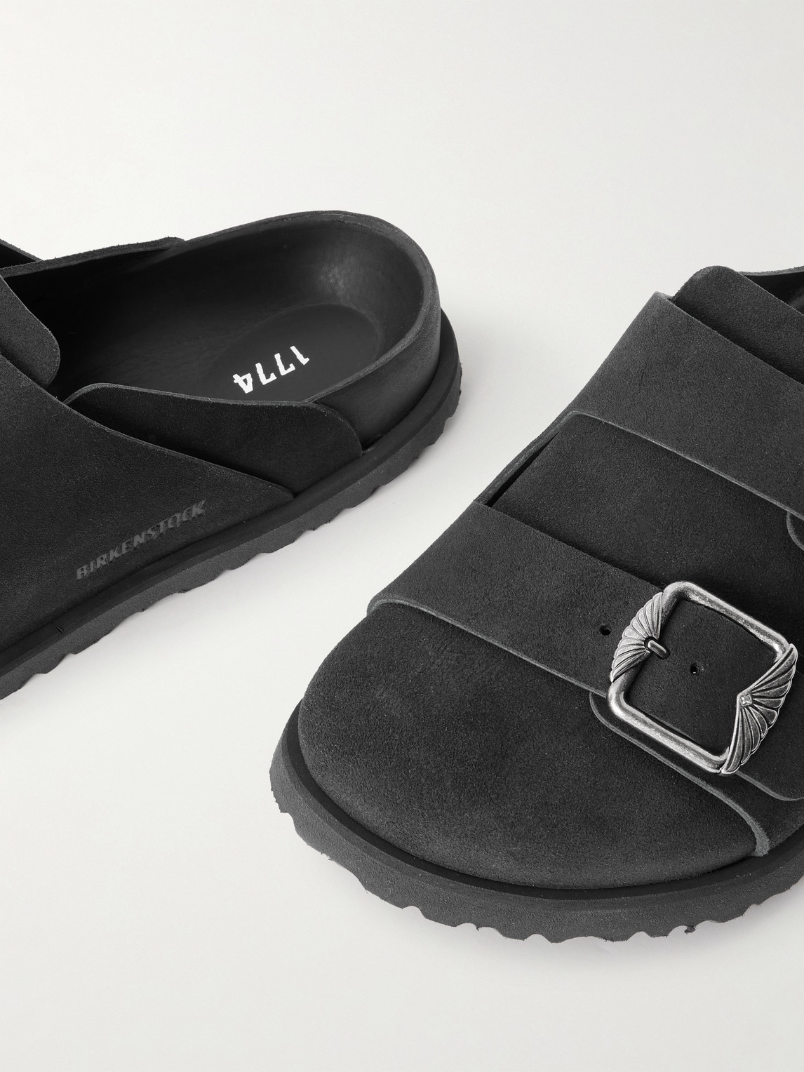 Birkenstock 1774 Double-strap Suede Slippers In Black