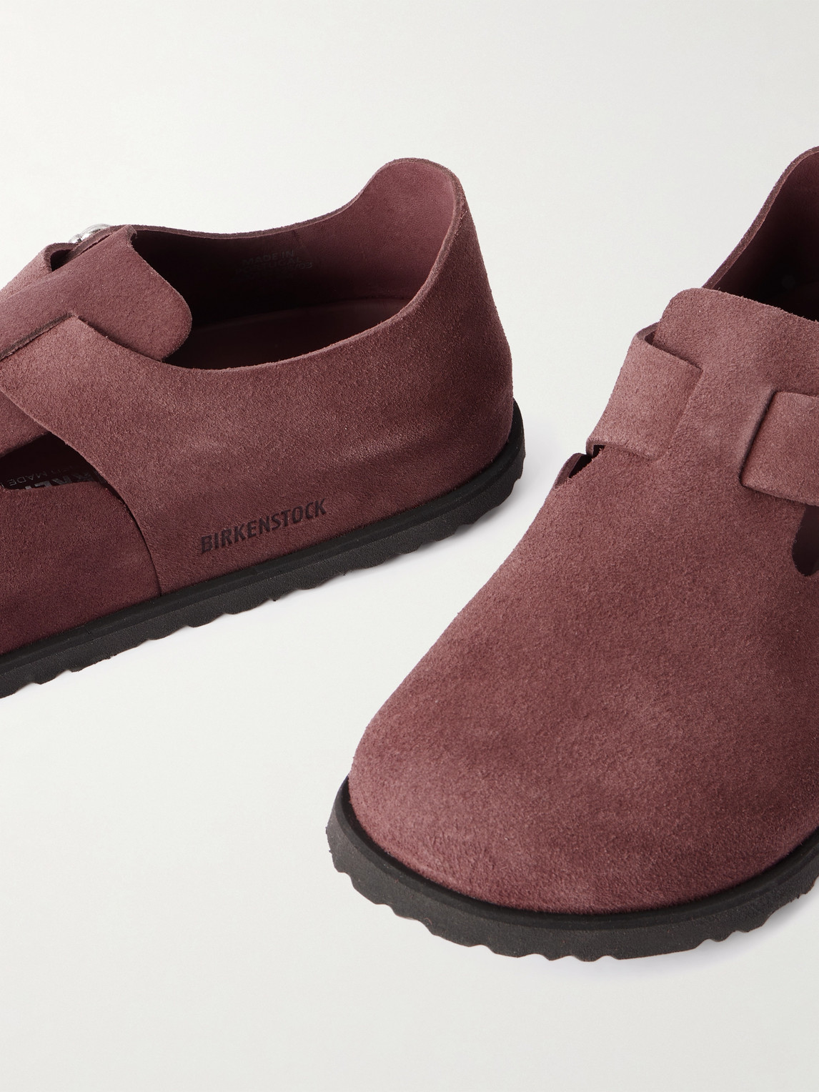 Birkenstock 1774 London Suede Clogs In Burgundy