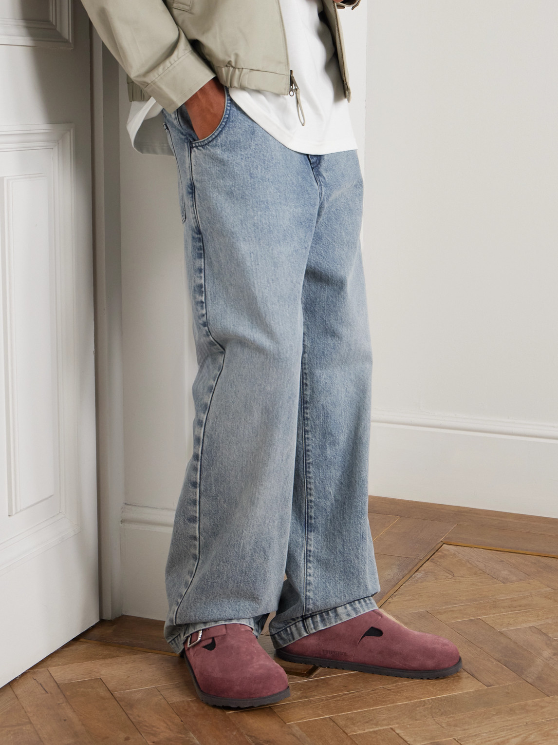 Birkenstock 1774 London Suede Clogs In Burgundy