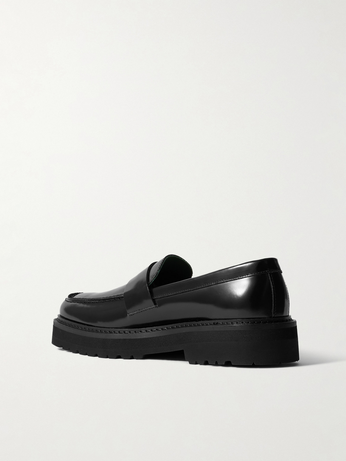 Vinny's Peeters Glossed-leather Loafers In Black