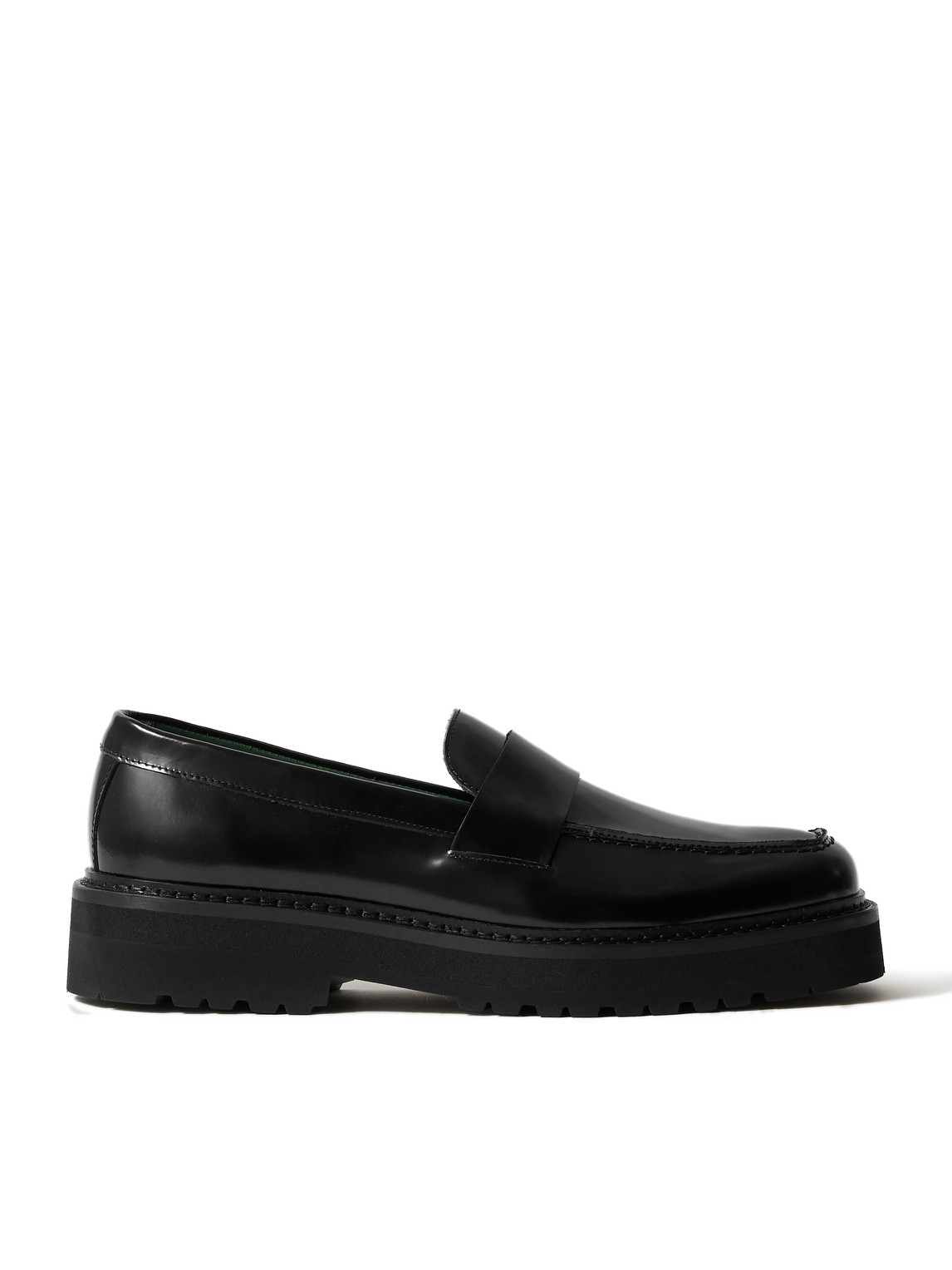 Vinny's Peeters Glossed-leather Loafers In Black