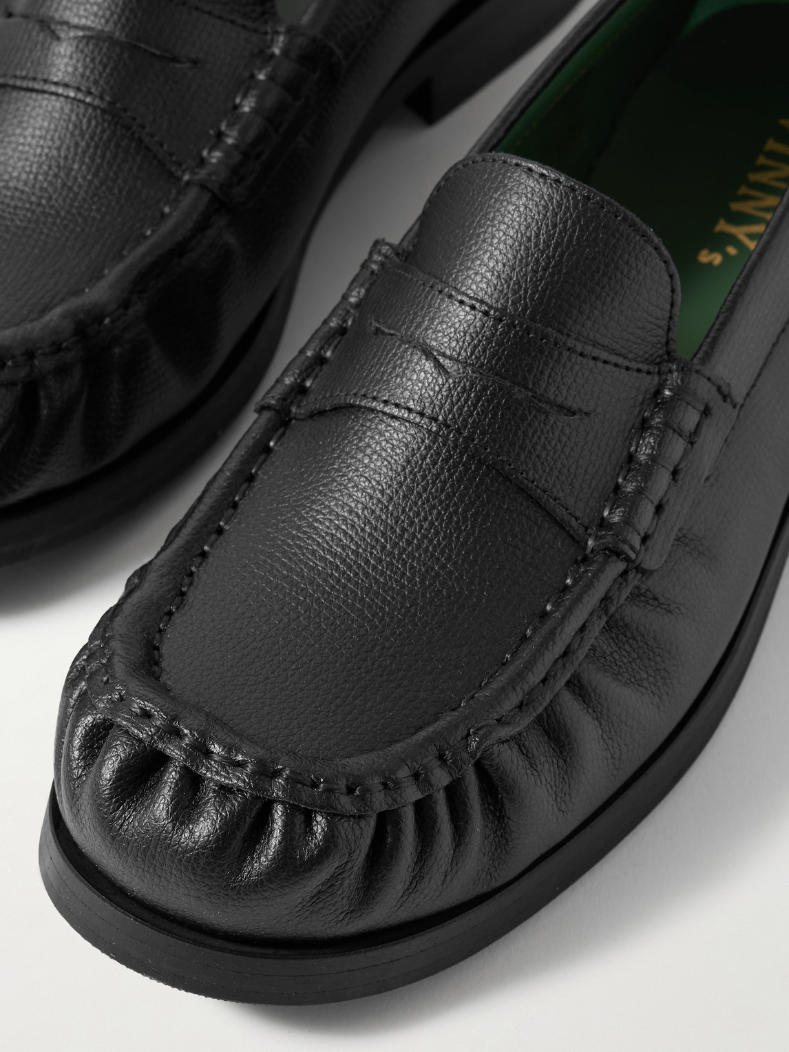 Vinny's Ogee Full-grain Leather Penny Loafers In Black