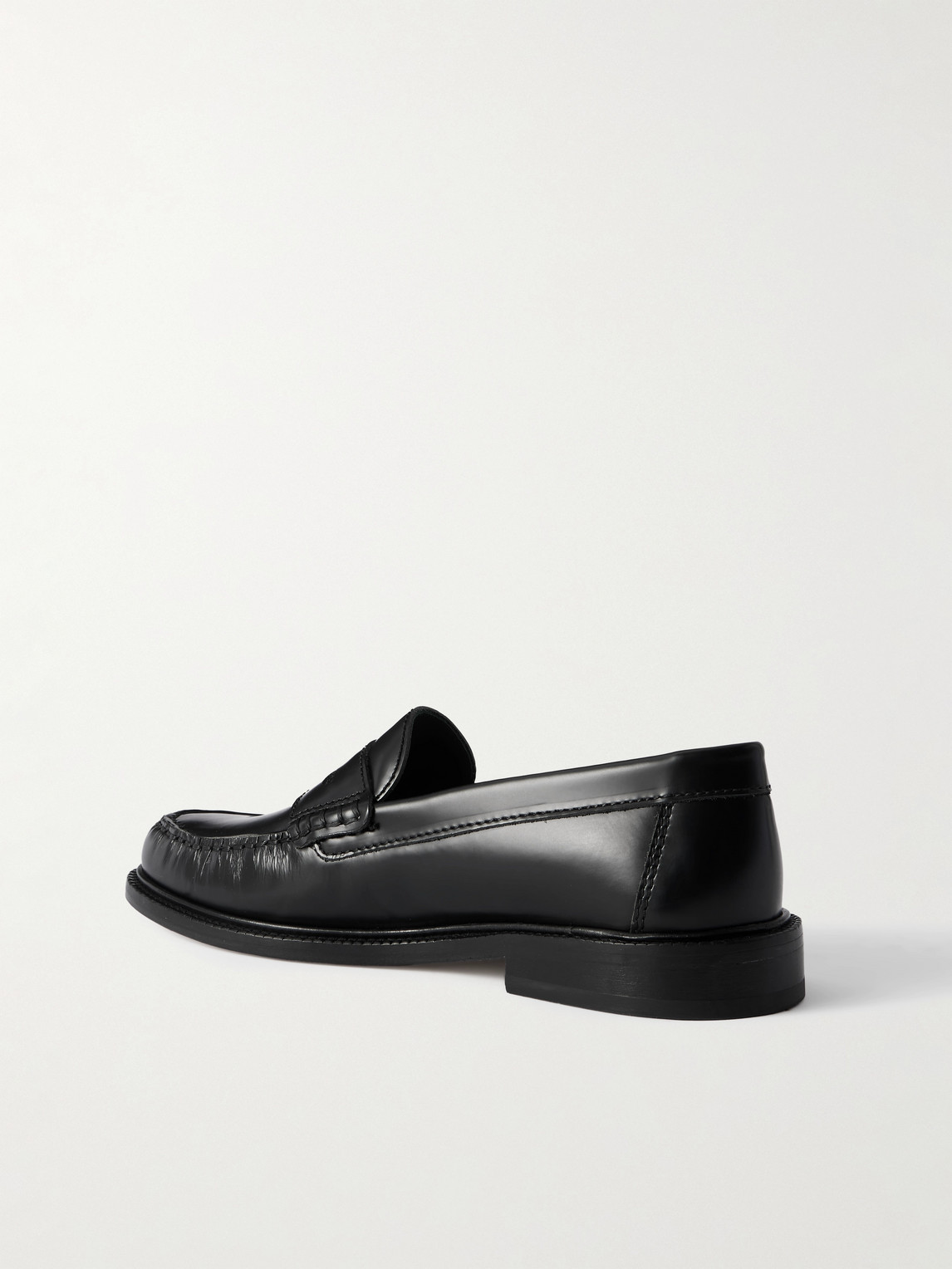 Vinny's Yardee Polished-leather Penny Loafers In Black