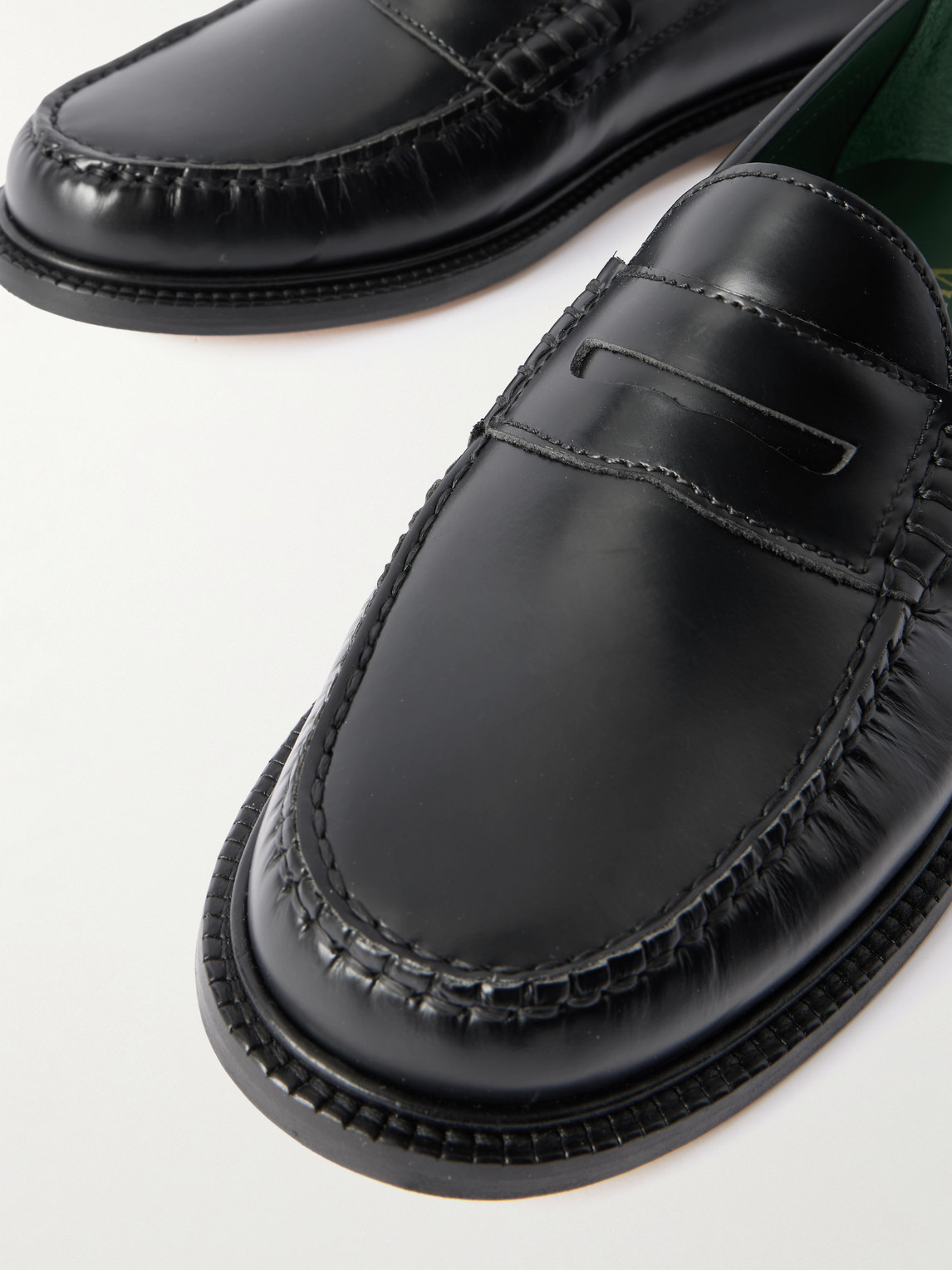 Vinny's Yardee Polished-leather Penny Loafers In Black