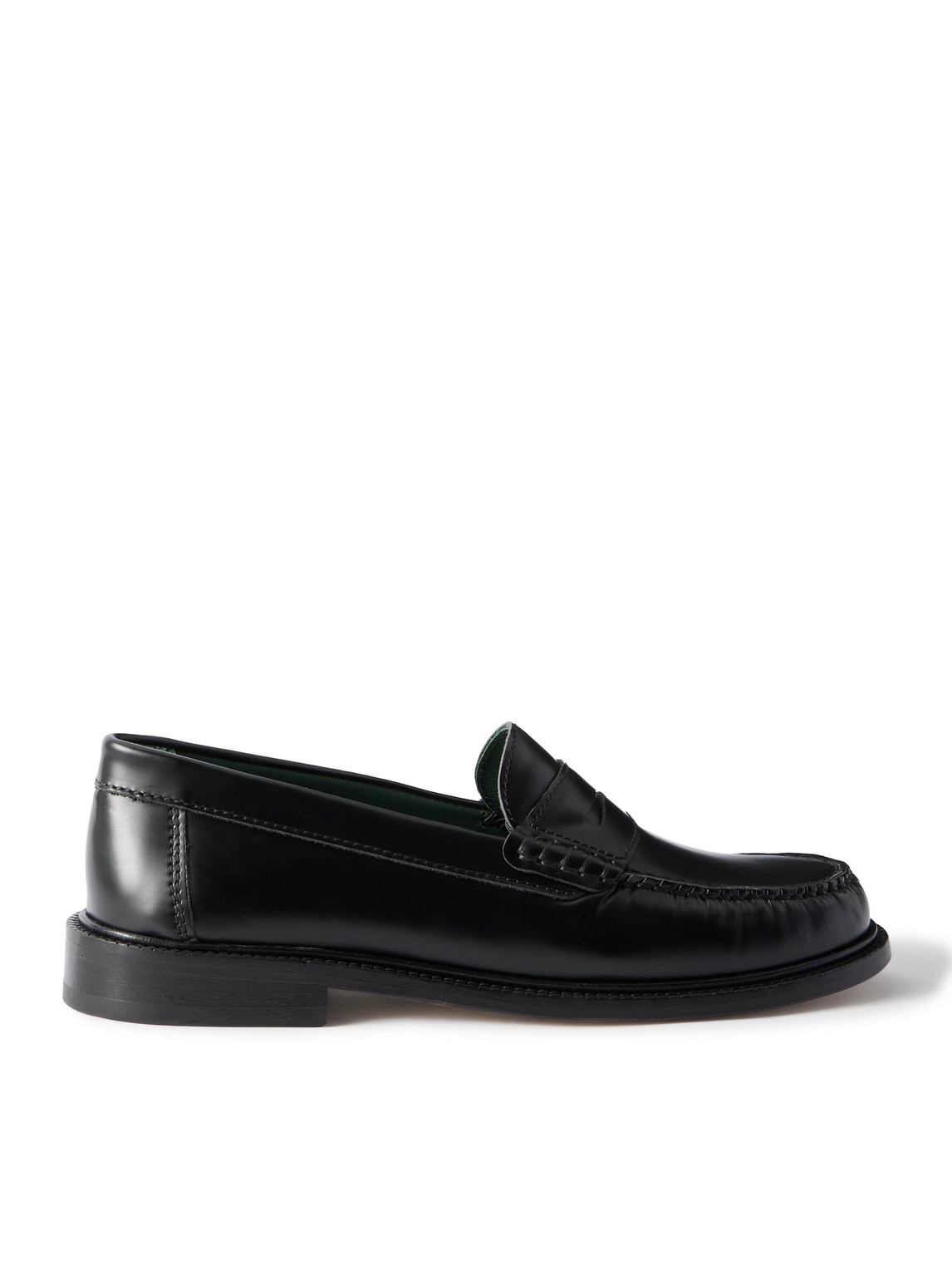 Vinny's Yardee Polished-leather Penny Loafers In Black