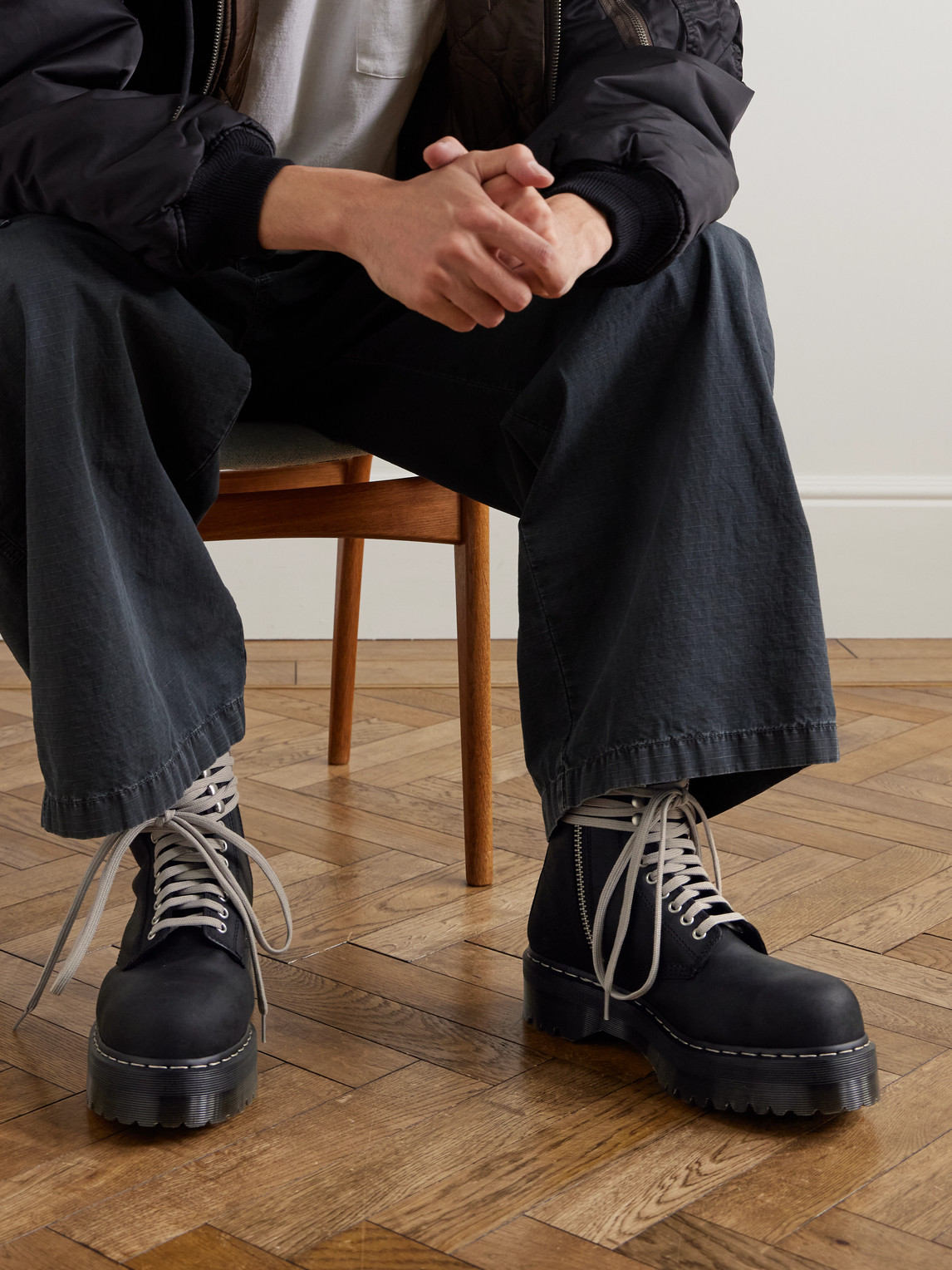 Rick Owens | Black | Dr Martens Quad Sole Steel Toe Leather La_