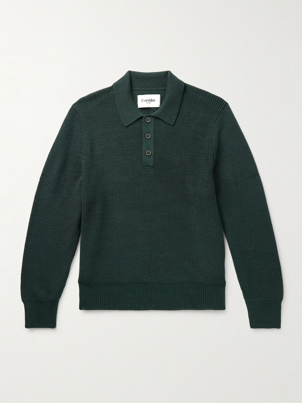 Corridor Ribbed Organic Mercerised Cotton Polo Shirt In Green