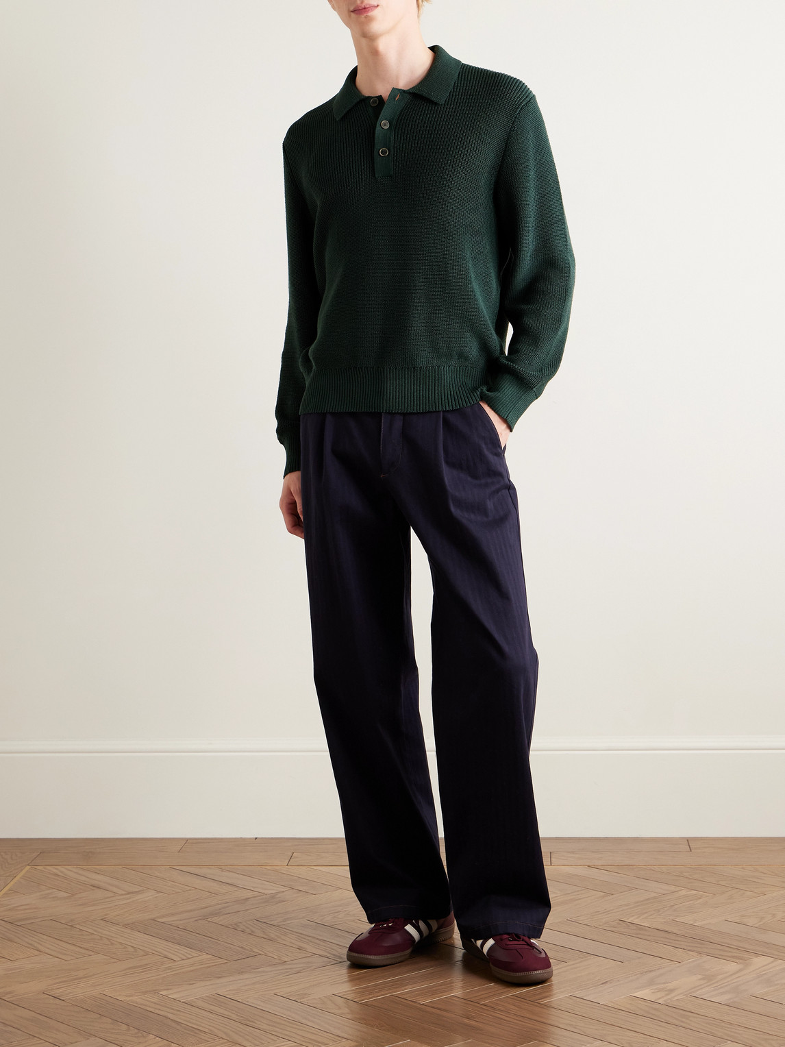 Corridor Ribbed Organic Mercerised Cotton Polo Shirt In Green