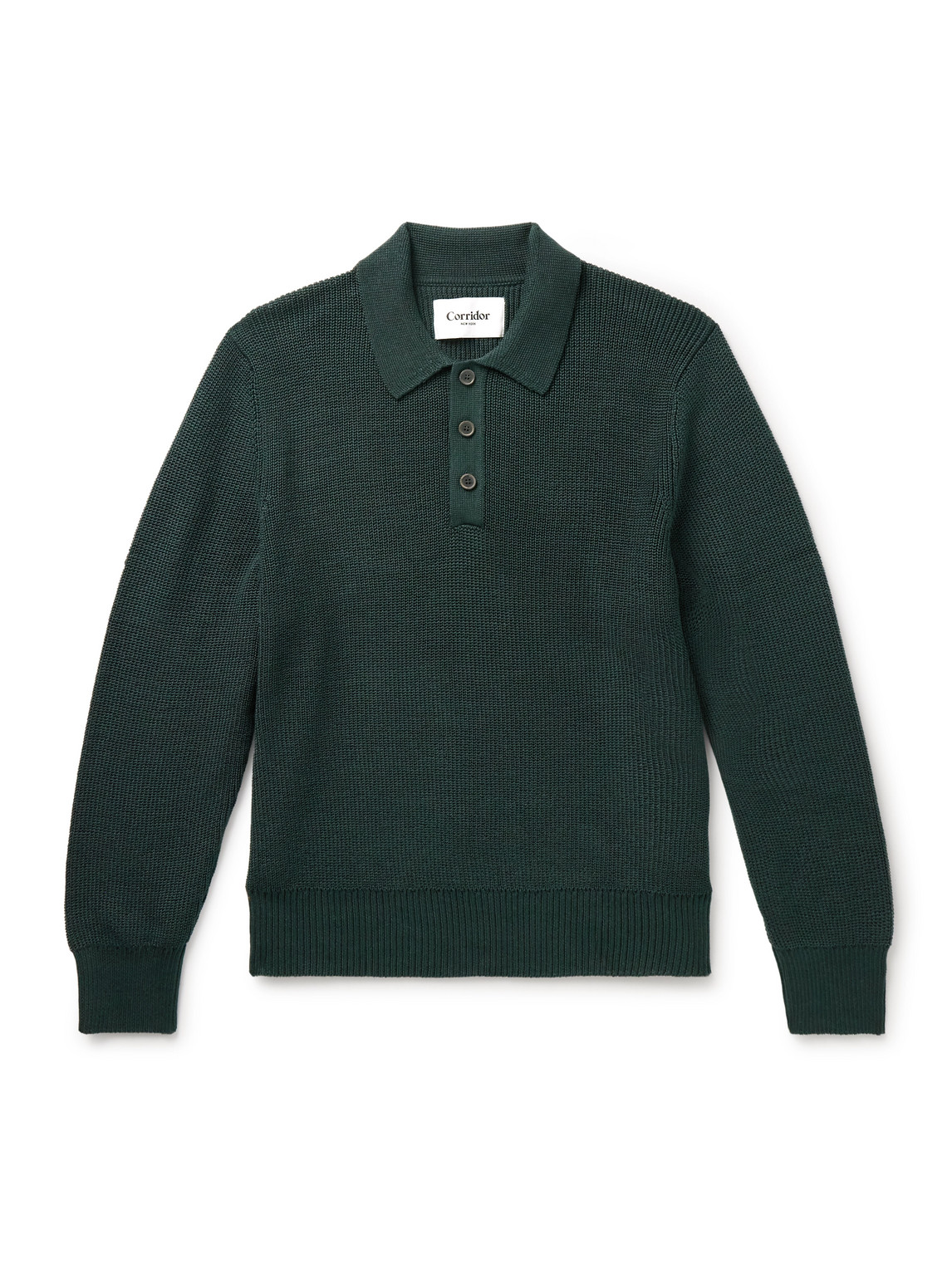 Corridor Ribbed Organic Mercerised Cotton Polo Shirt In Green