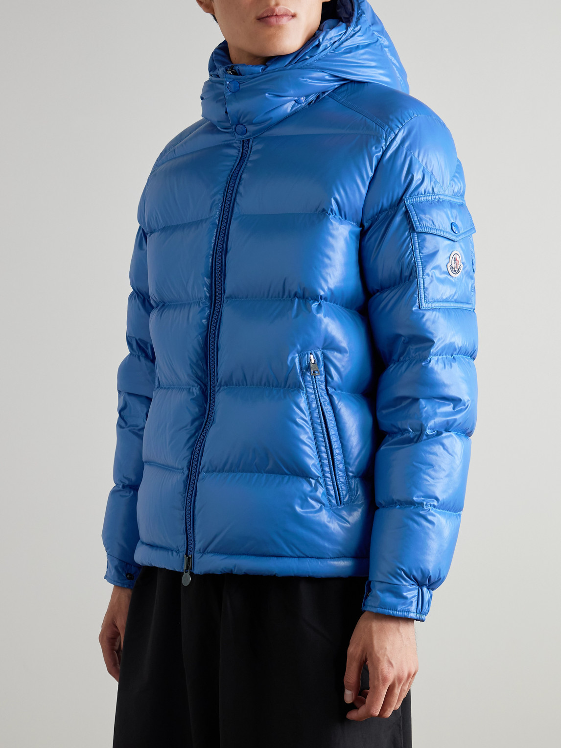 Maya Logo-Appliquéd Quilted Shell Hooded Down Jacket