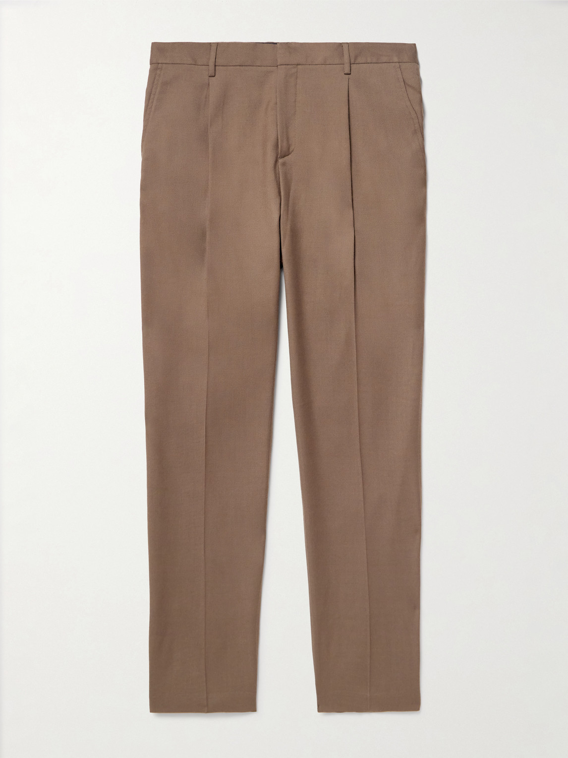 Sunspel Straight-leg Pleated Virgin Wool-twill Trousers In Brown