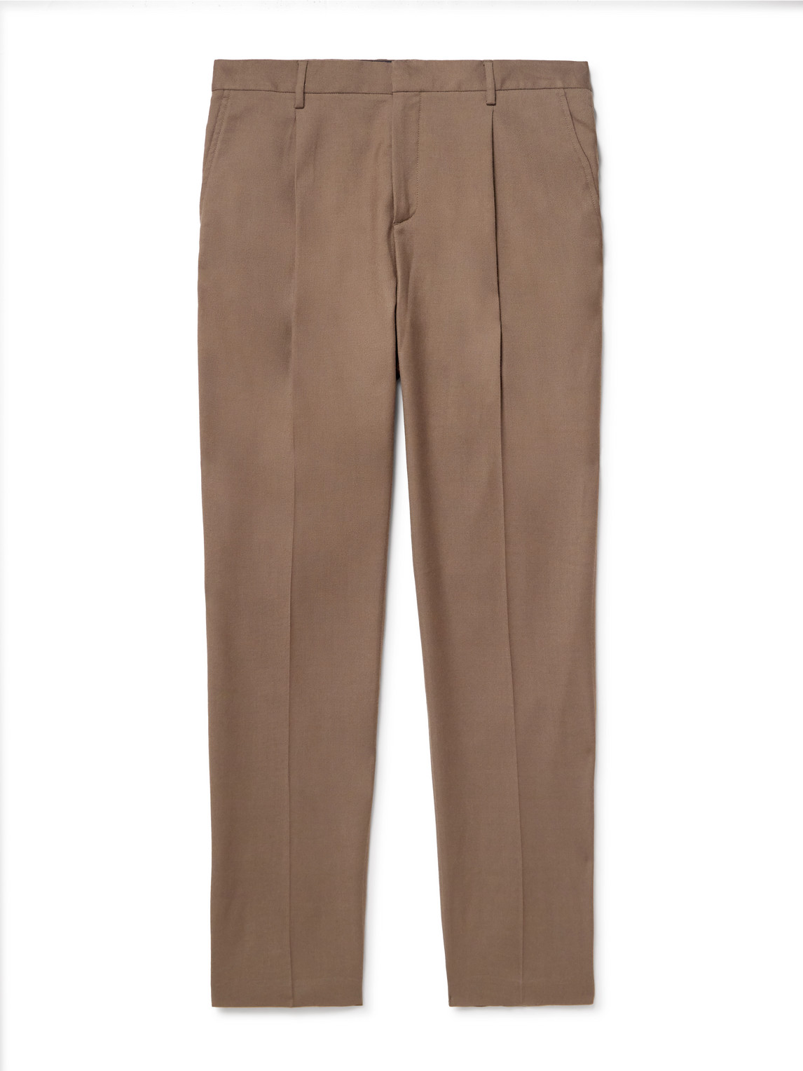 Sunspel Straight-leg Pleated Virgin Wool-twill Trousers In Brown