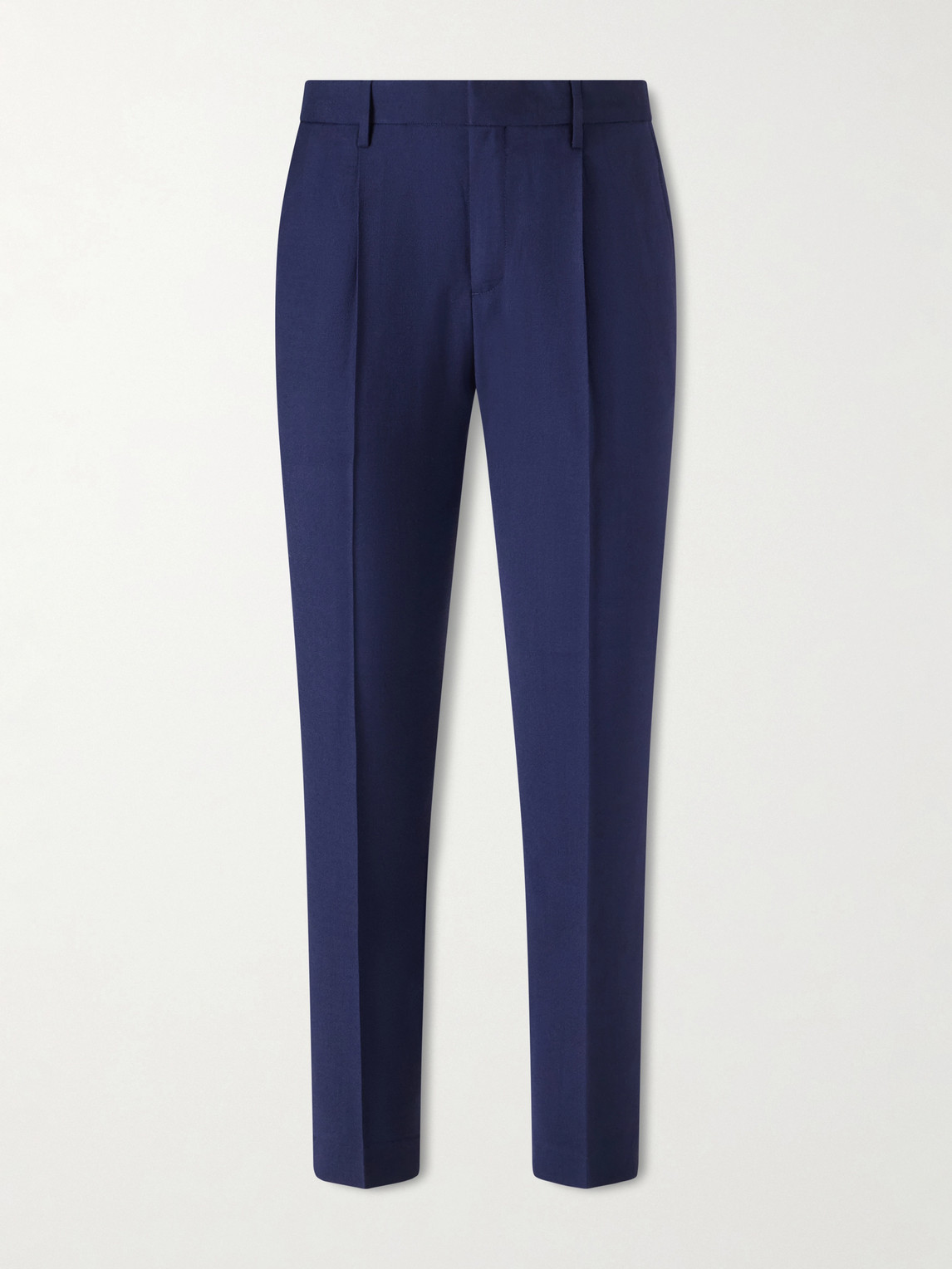 Sunspel Tapered Pleated Virgin Wool-twill Trousers In Blue