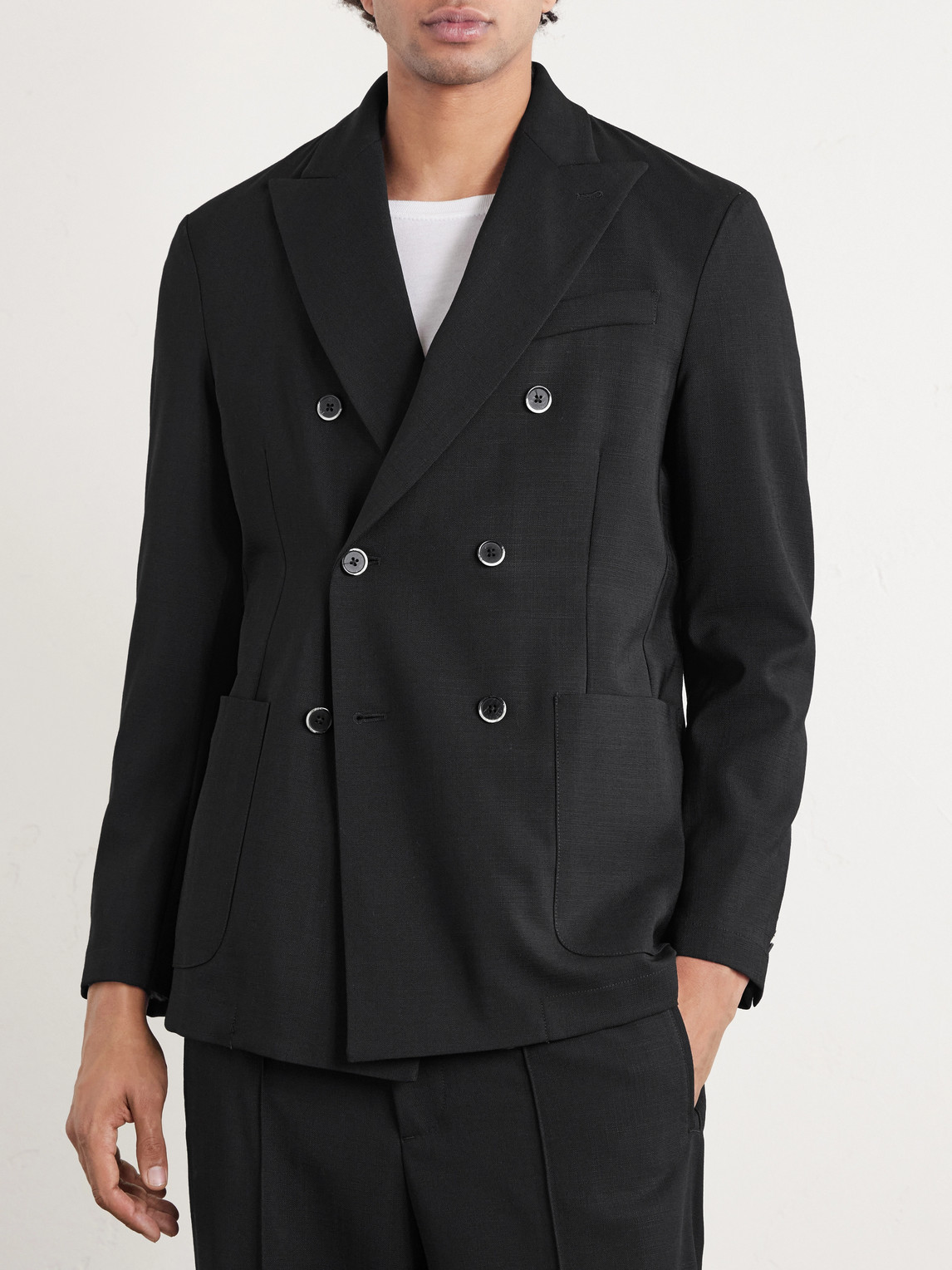  Barena - Double-breasted Virgin Wool Suit Jacket - Men - Black - It 46 