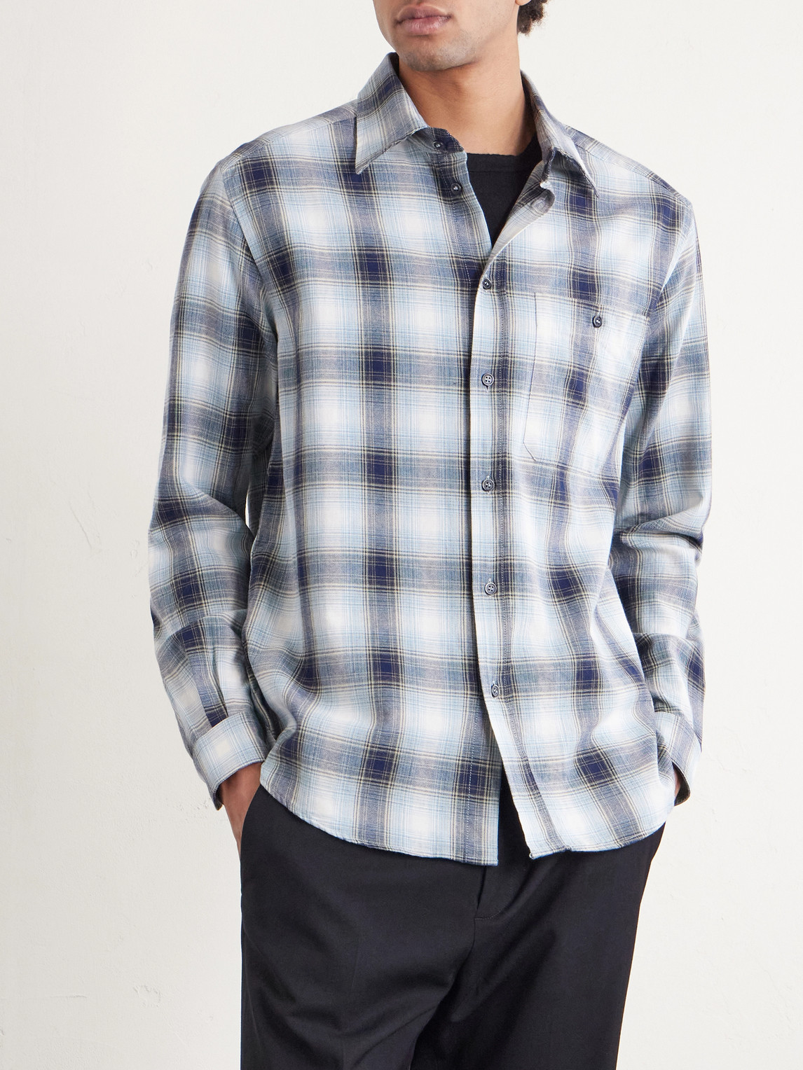  Barena - Checked Cotton-flannel Shirt - Men - Blue - It 46 