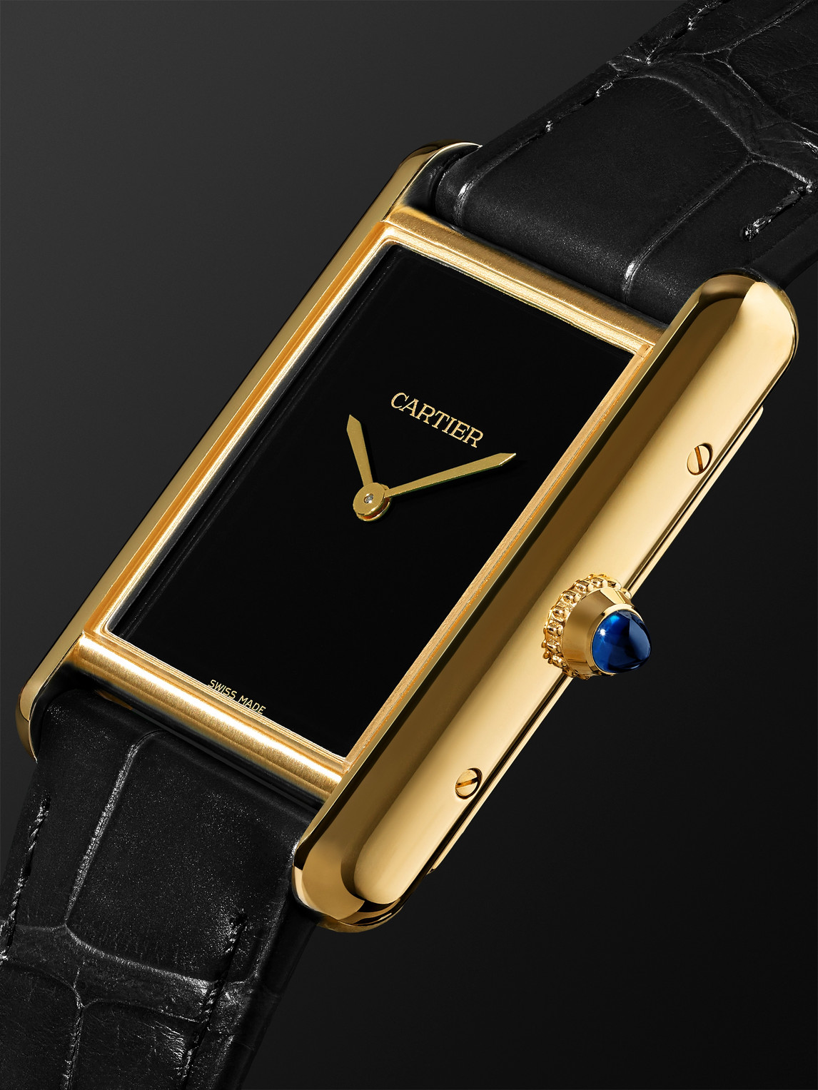  Cartier - Tank Louis Cartier Automatic 25.5mm 18-karat Gold And Alligator Watch, Ref. No. Wgta0091 - Men - Black 