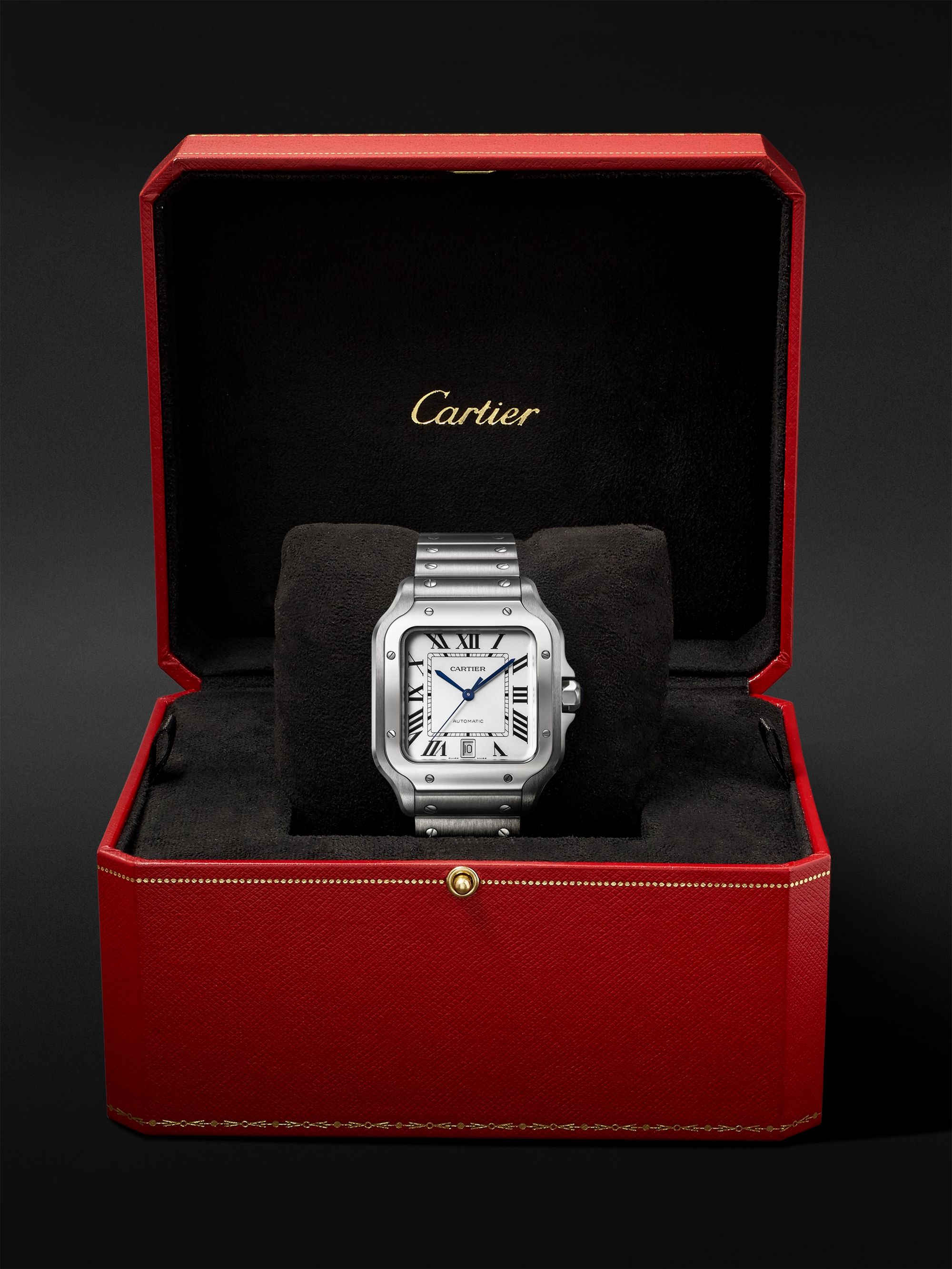 CARTIER Santos Automatic 39.8mm Interchangeable Stainless Steel and Leather Watch , Ref. No. WSSA0009
