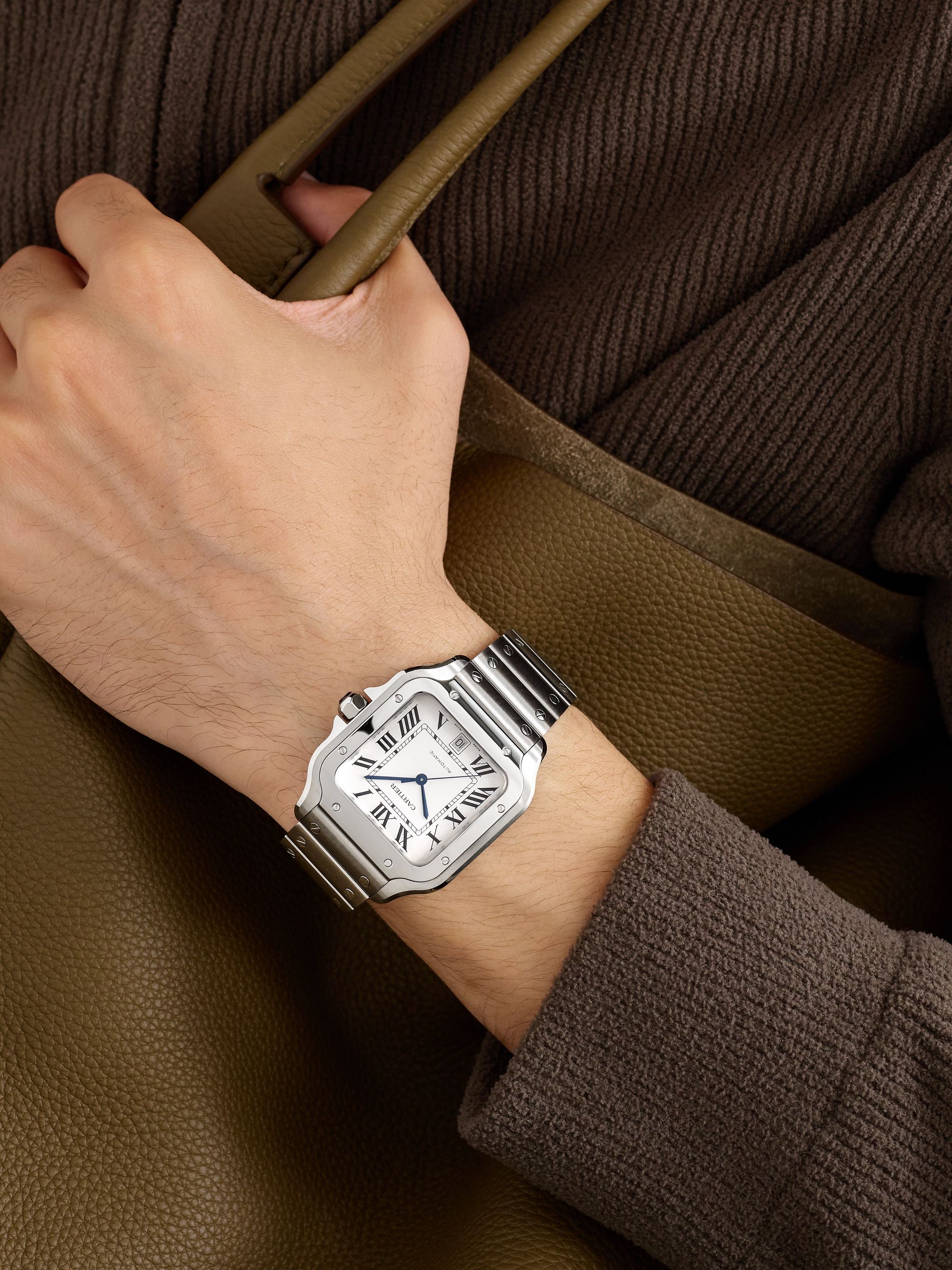 CARTIER Santos Automatic 39.8mm Interchangeable Stainless Steel and Leather Watch , Ref. No. WSSA0009