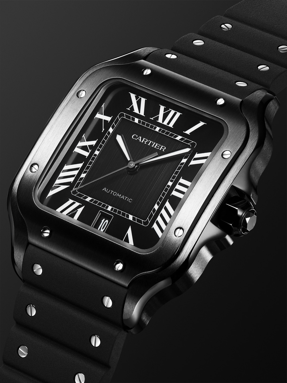  Cartier - Santos De Cartier Automatic 39.8mm Steel Interchangeable Rubber And Alligator Watch, Ref. No. Wssa0039 - Men - Black 