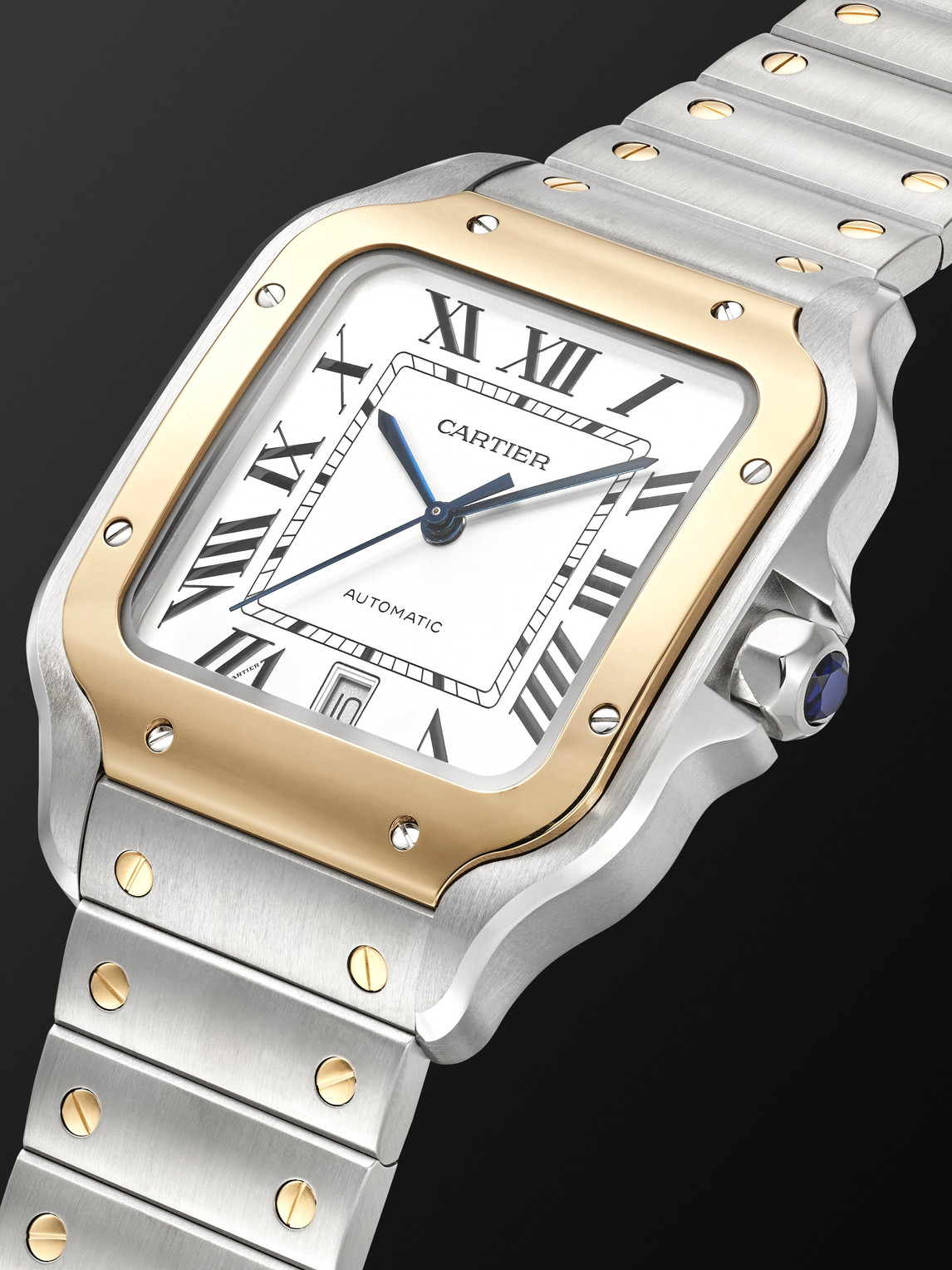  Cartier - Santos De Cartier Large Automatic 39.8mm Interchangeable 18-karat Gold, Stainless Steel And Leather Watch, Ref. No. W2sa0009 - Men - Gray 