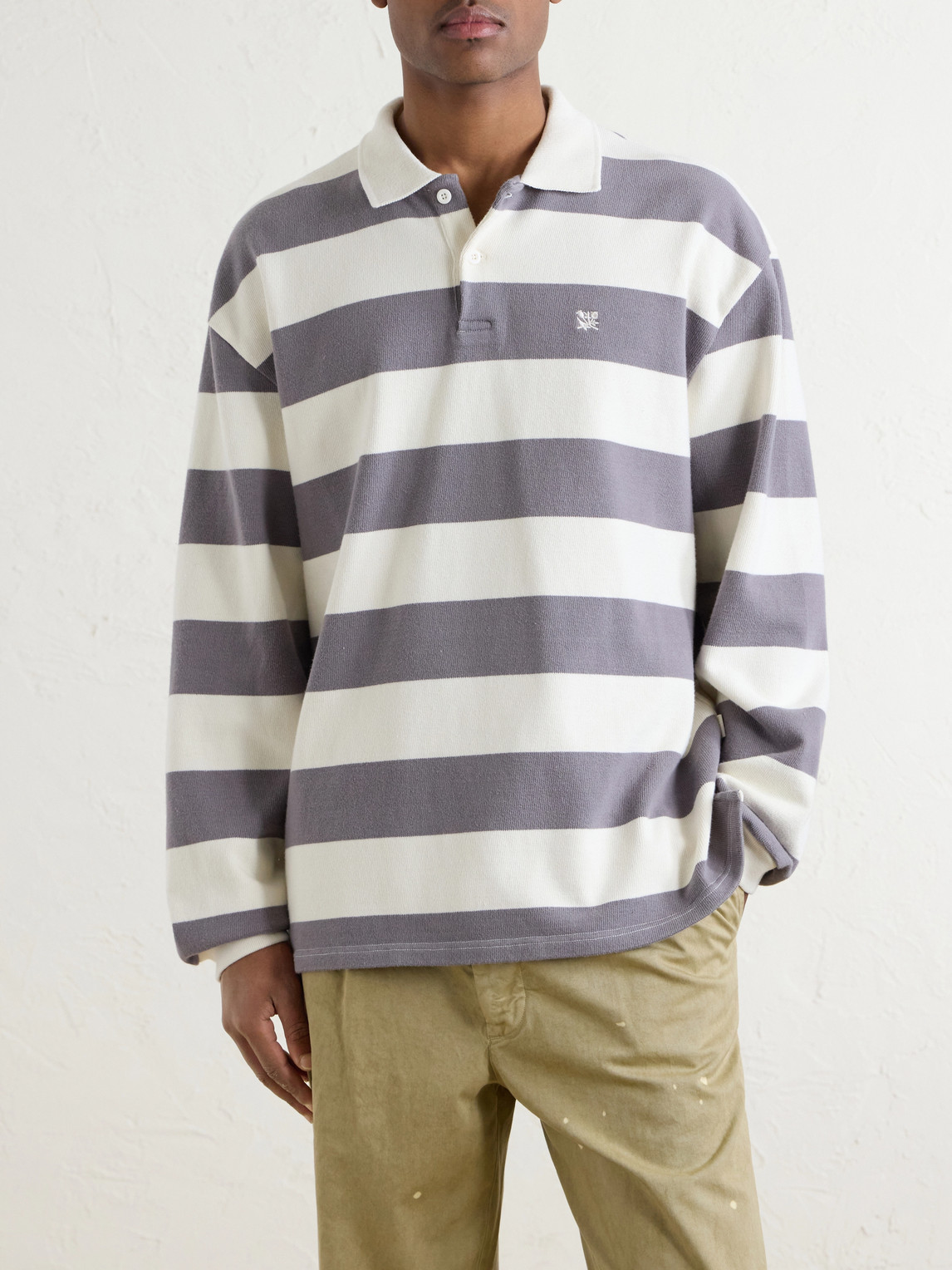 Aimé Leon Dore - Striped Cotton-Jersey Polo Sweater