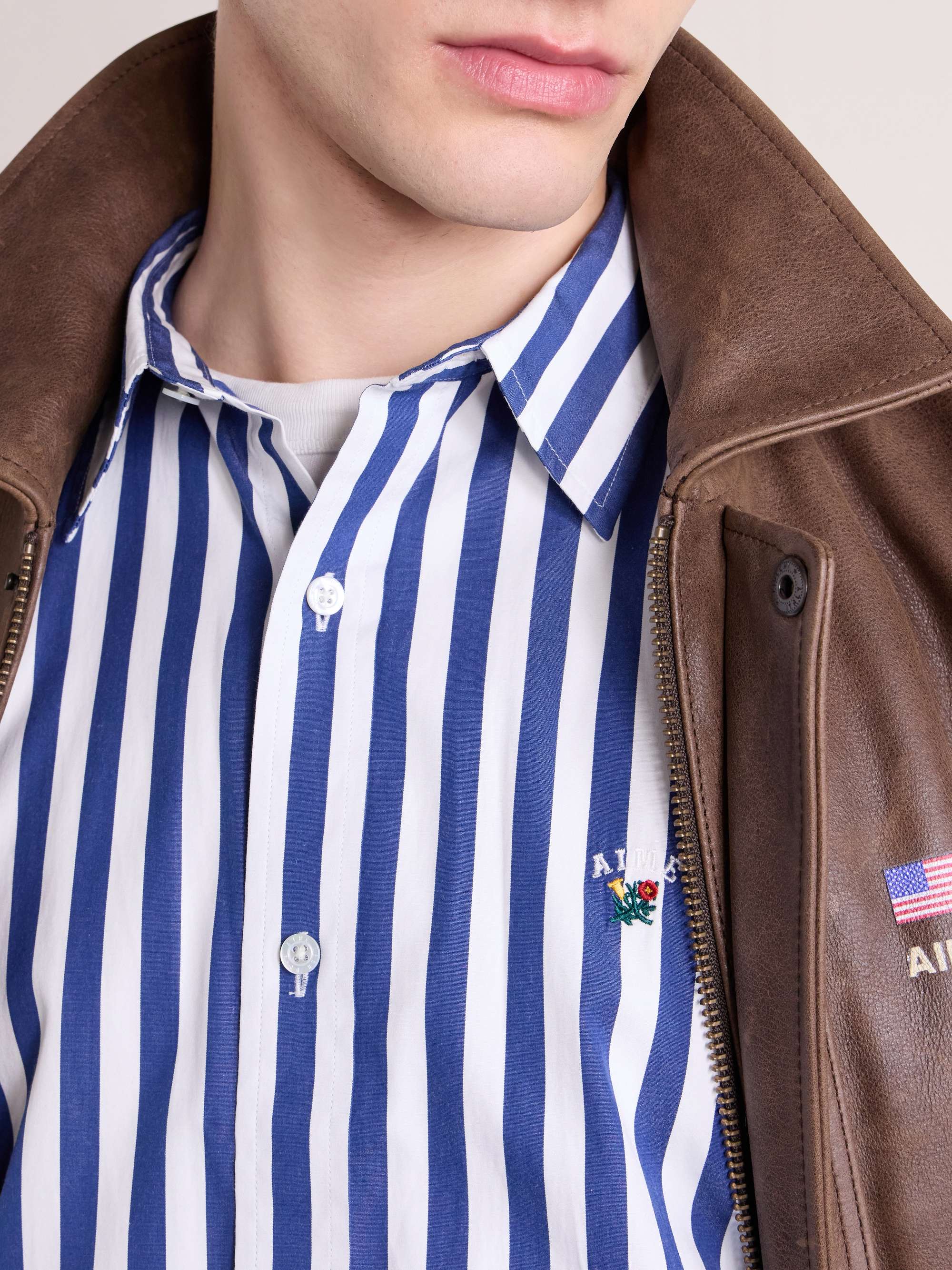 AIMÉ LEON DORE Oversized Logo-Embroidered Striped Cotton Shirt for