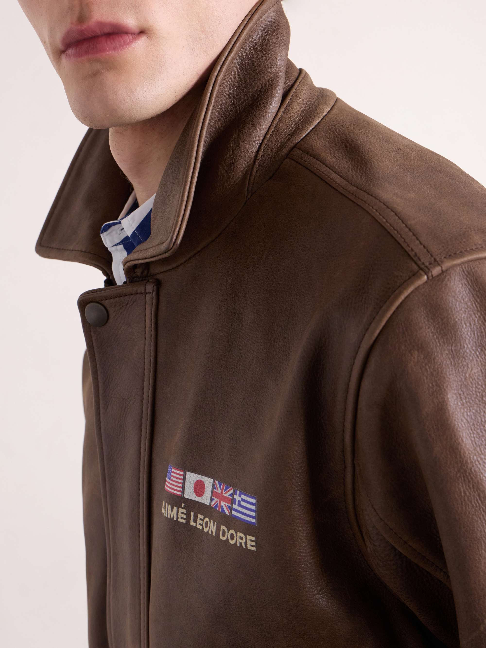 AIMÉ LEON DORE World's Borough Logo-Print Leather Jacket for Men