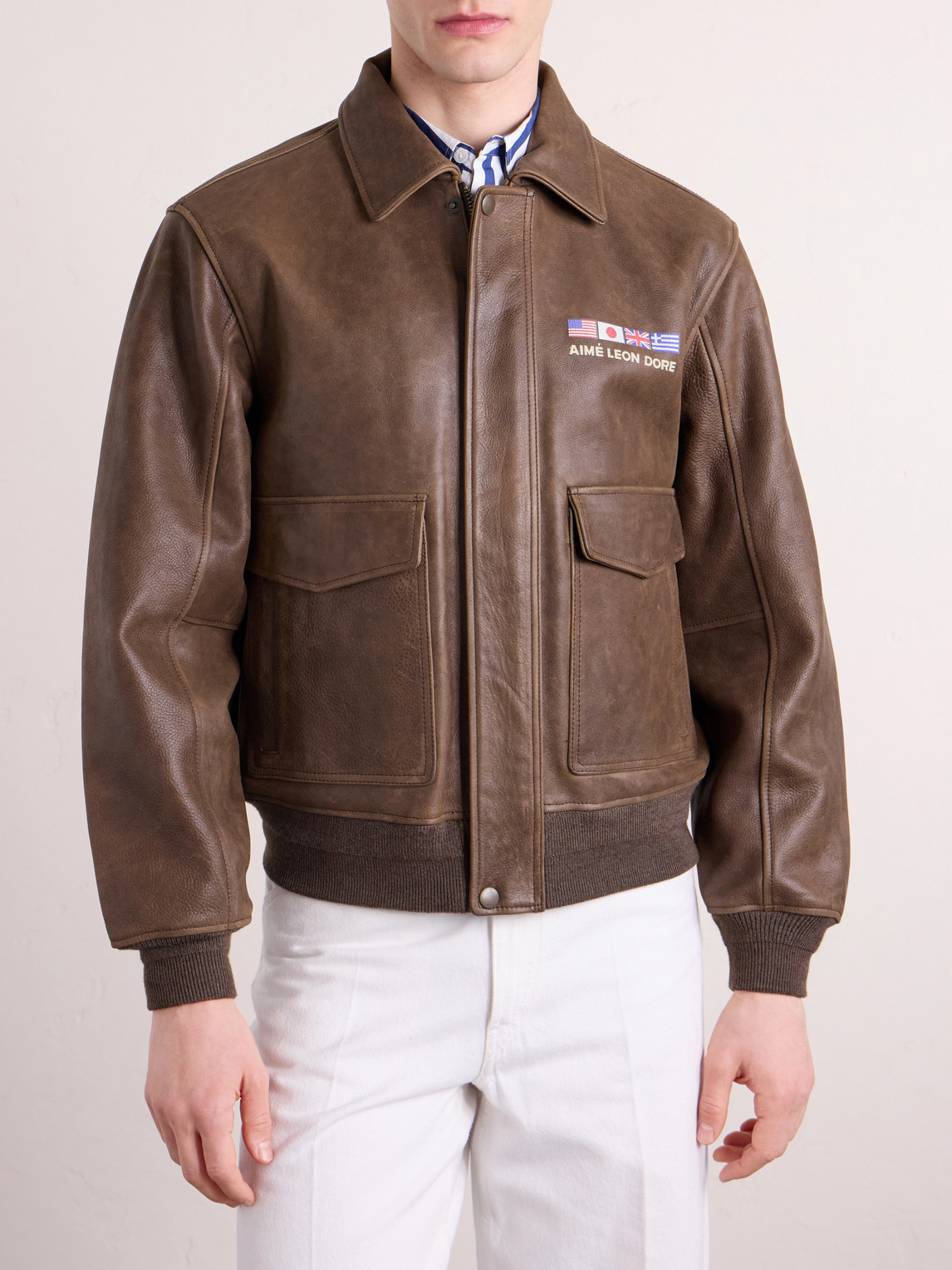 Aimé Leon Dore - World'S Borough Logo-Print Leather