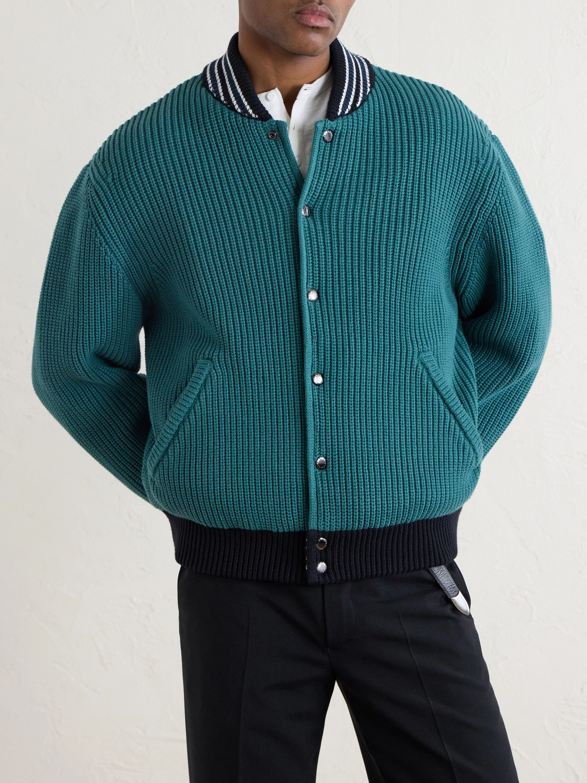 Aimé Leon Dore - Reversible Knitted Cotton-Blend Bomber Jacket