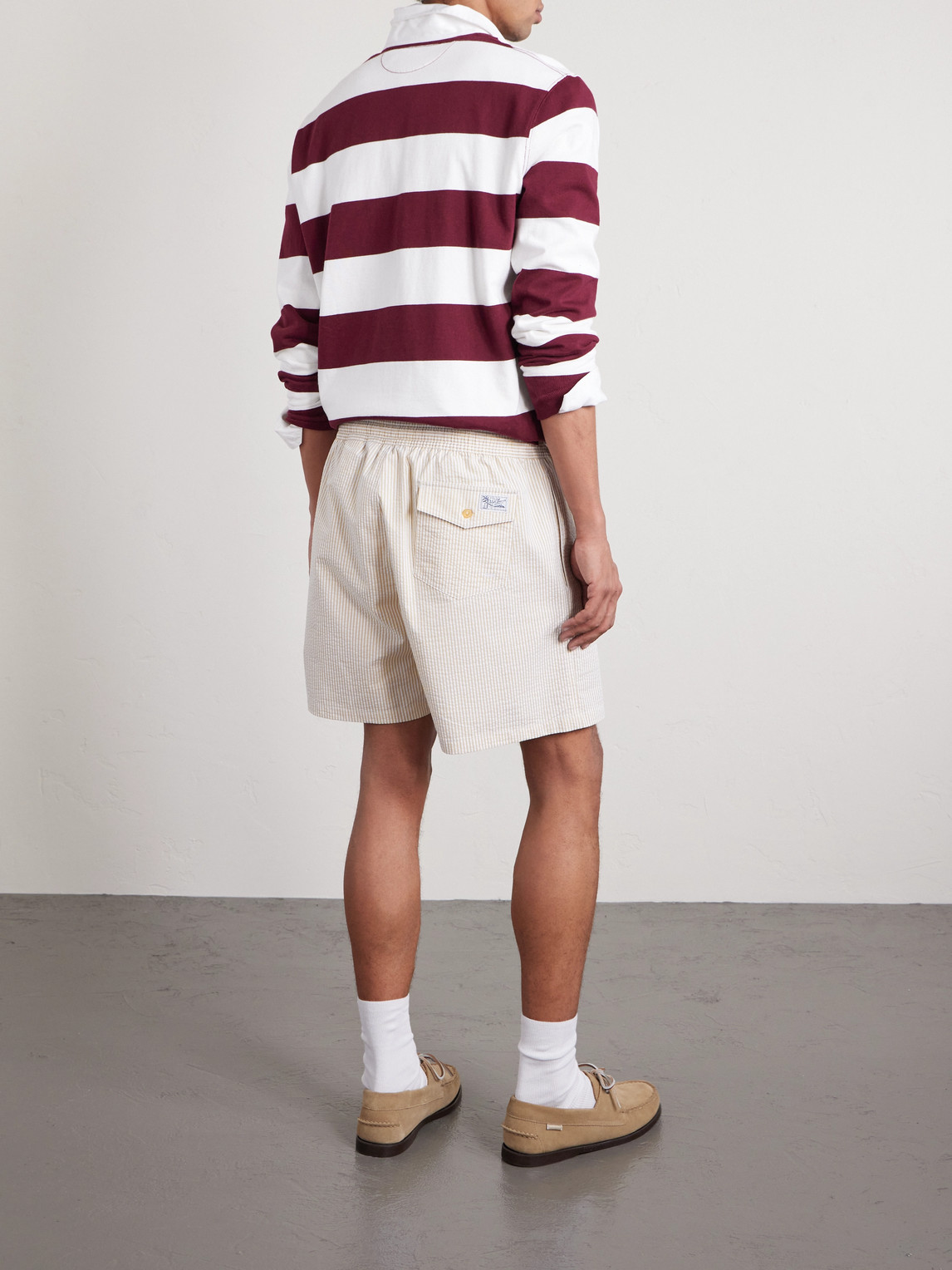 Polo Ralph Lauren Mid-length Cotton-blend Seersucker Swim Shorts In Neutral