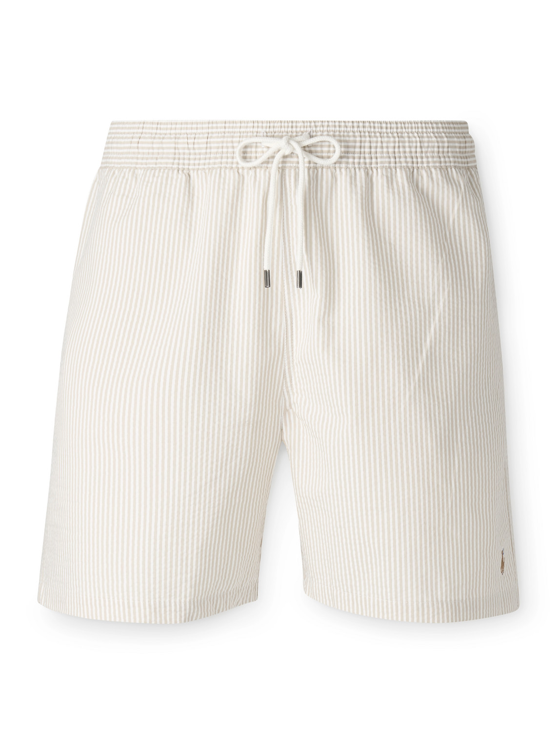 Polo Ralph Lauren Mid-length Cotton-blend Seersucker Swim Shorts In Neutral