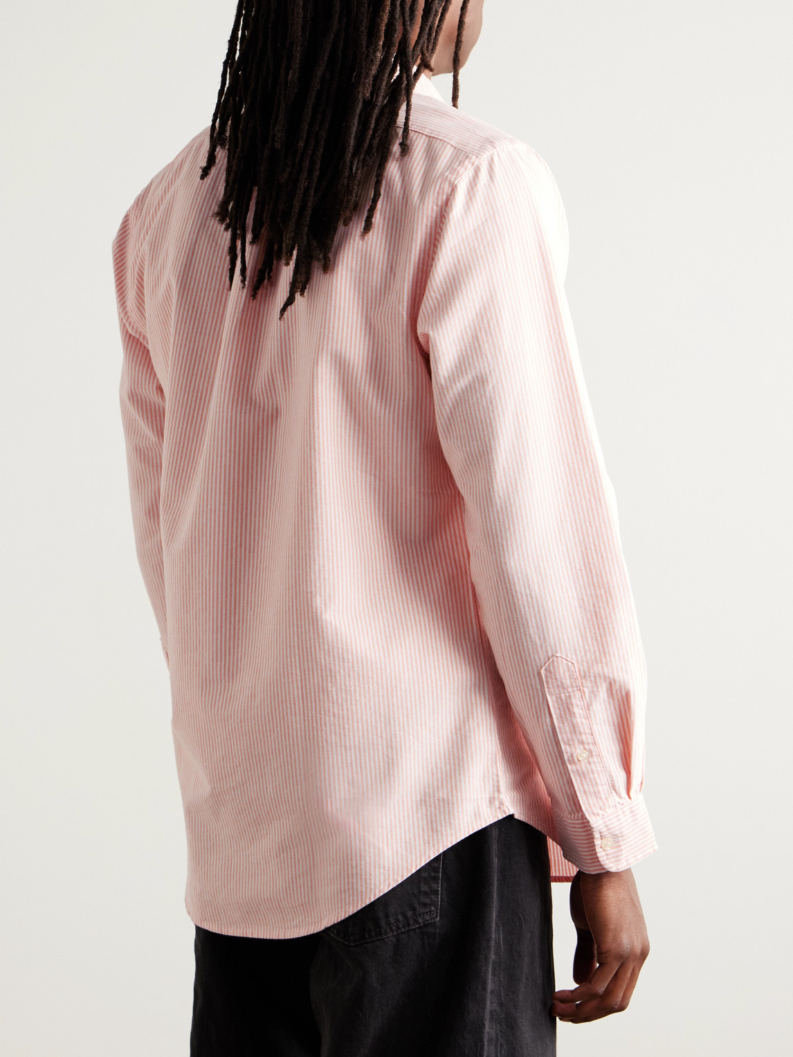 Polo Ralph Lauren Button-Down Collar Striped Cotton-Poplin Shirt - Men - side view in Pink