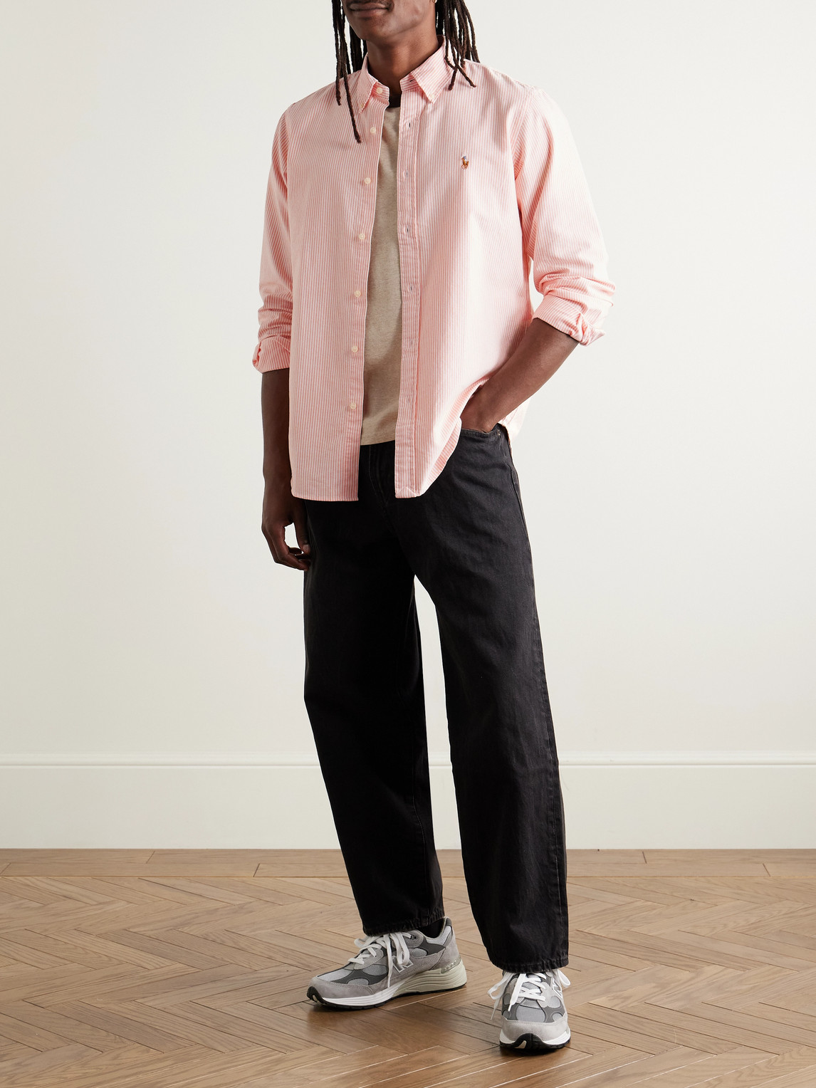 Polo Ralph Lauren Button-Down Collar Striped Cotton-Poplin Shirt - Men - back view in Pink