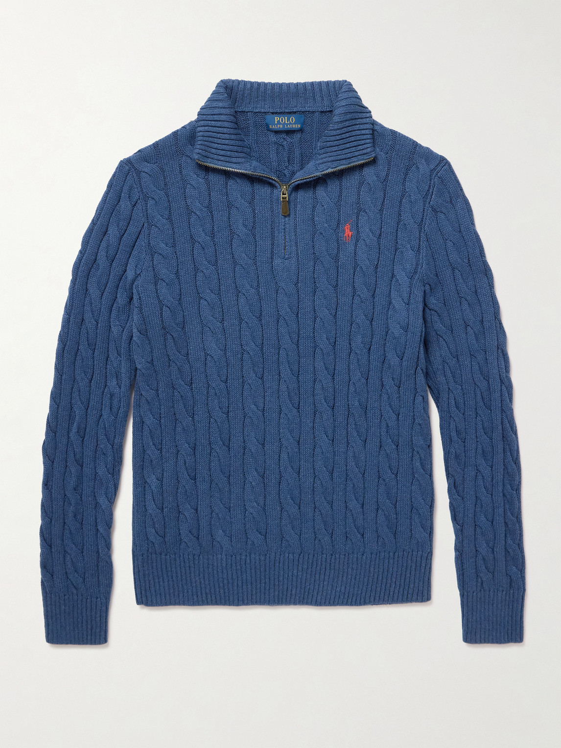 Polo Ralph Lauren Logo-Embroidered Cable-Knit Cotton Half-Zip Sweateren