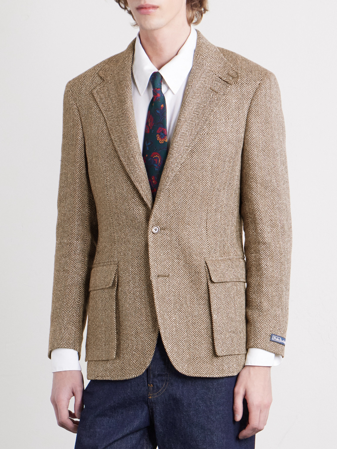 Polo Ralph Lauren Herringbone Linen, Silk And Wool-blend Blazer In Brown