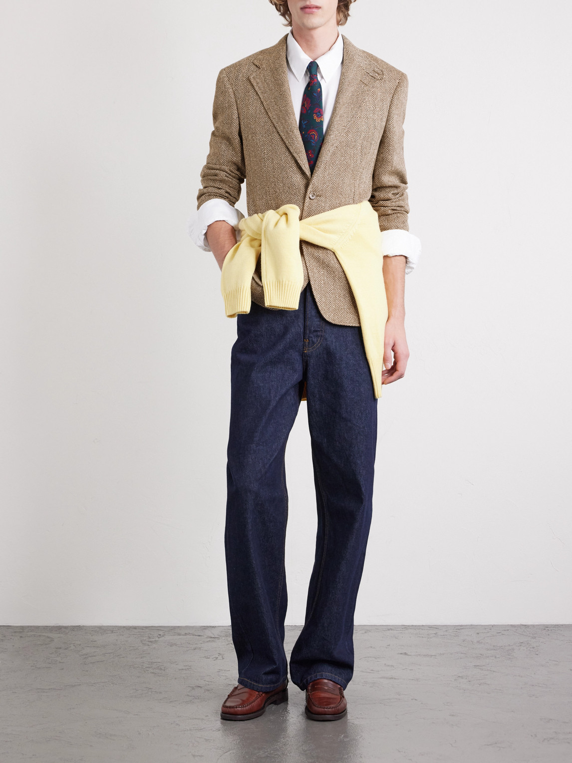 Polo Ralph Lauren Herringbone Linen, Silk And Wool-blend Blazer In Brown