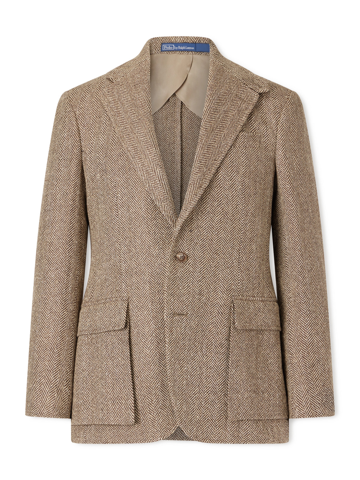 Polo Ralph Lauren Herringbone Linen, Silk And Wool-blend Blazer In Brown