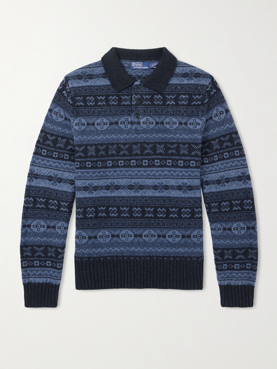 Polo Ralph Lauren Polo Ralph Lauren - Fair Isle Wool and Linen-Blend Polo Sweater - Men - Blue - M aus 68% Wool 32% Linen in Blue